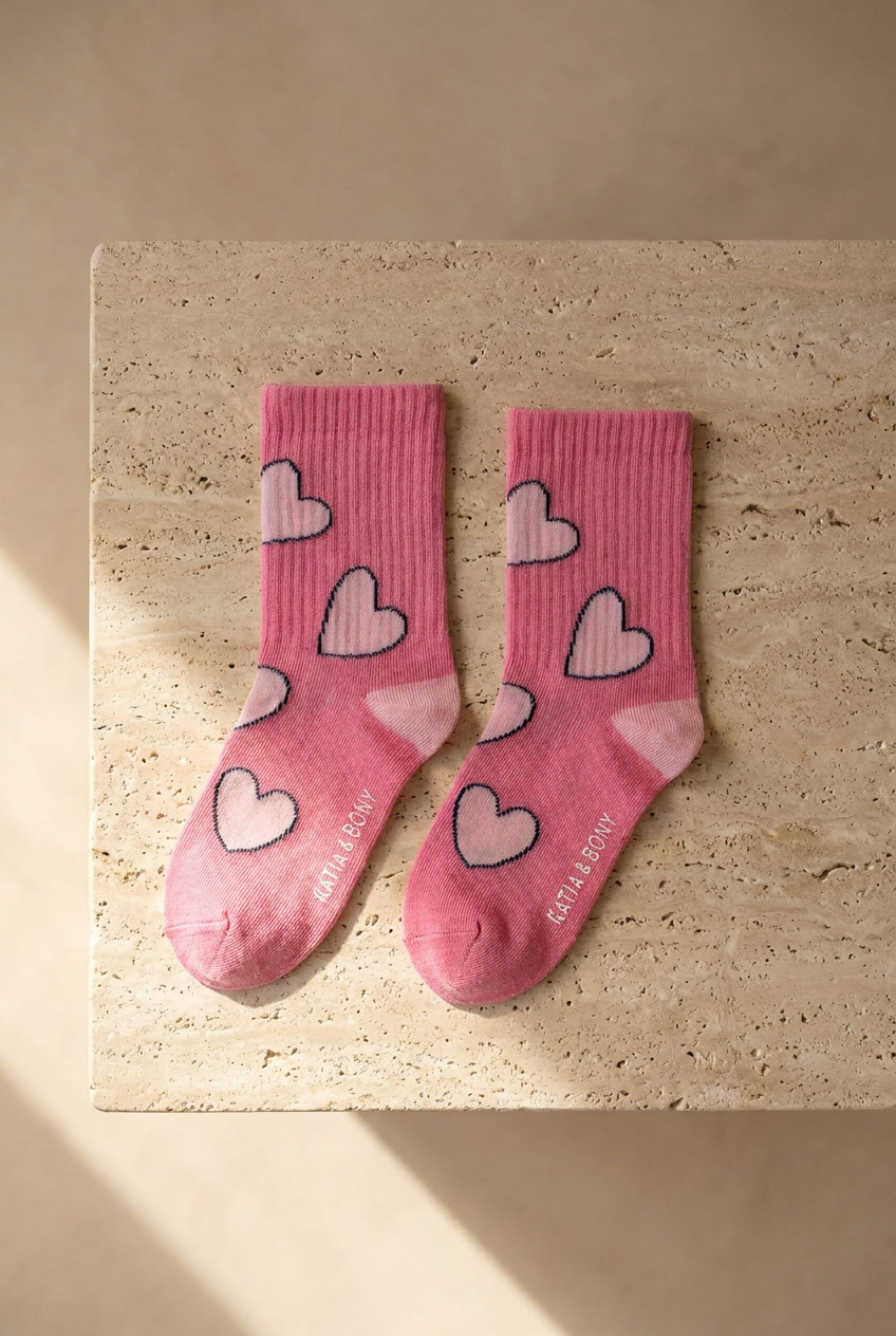 Girls' Patterned 4-Piece Socked Socks Pink