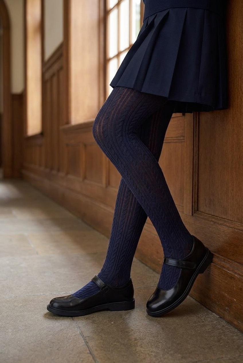 Patterned Kids Pantyhose Navy Blue