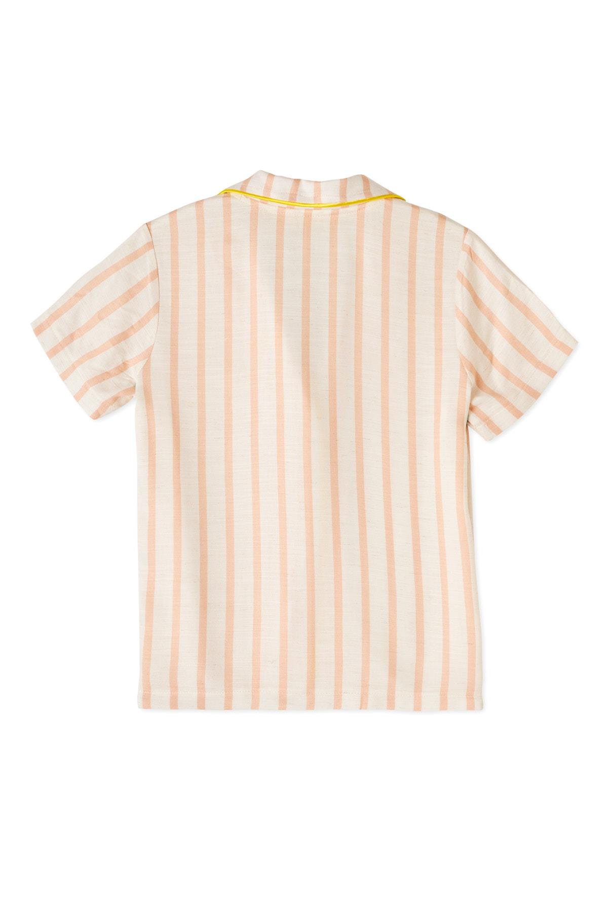 Kız Çocuk Ekru Renkli Çizgli Pijama Üstü