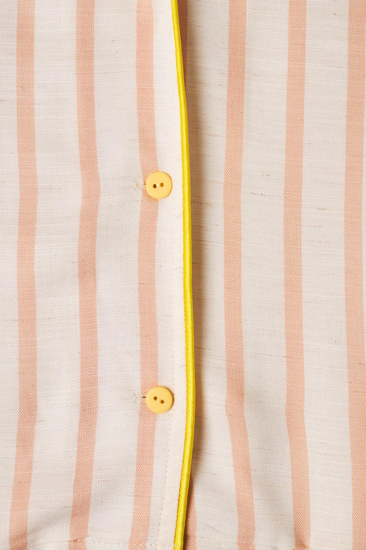 Kız Çocuk Ekru Renkli Çizgli Pijama Üstü