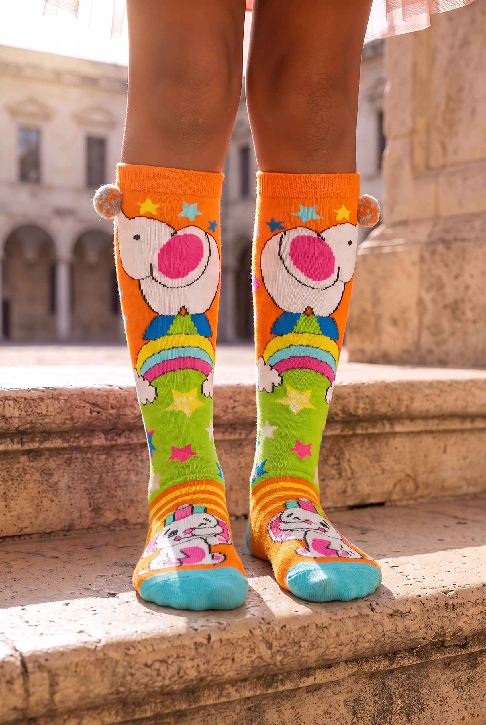 Circus Elephant Girls Knee Socks Orange
