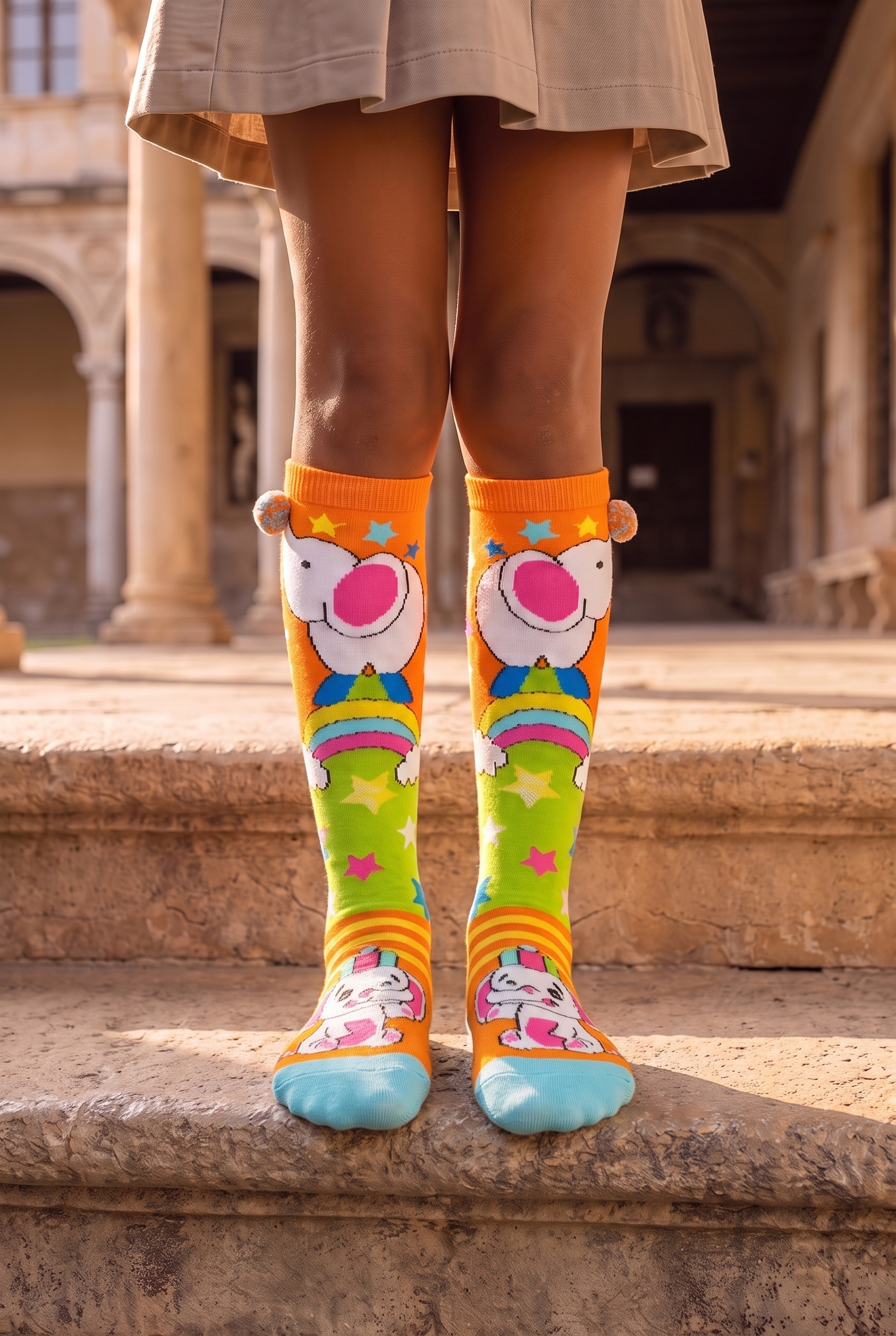 Circus Elephant Girls Knee Socks Orange