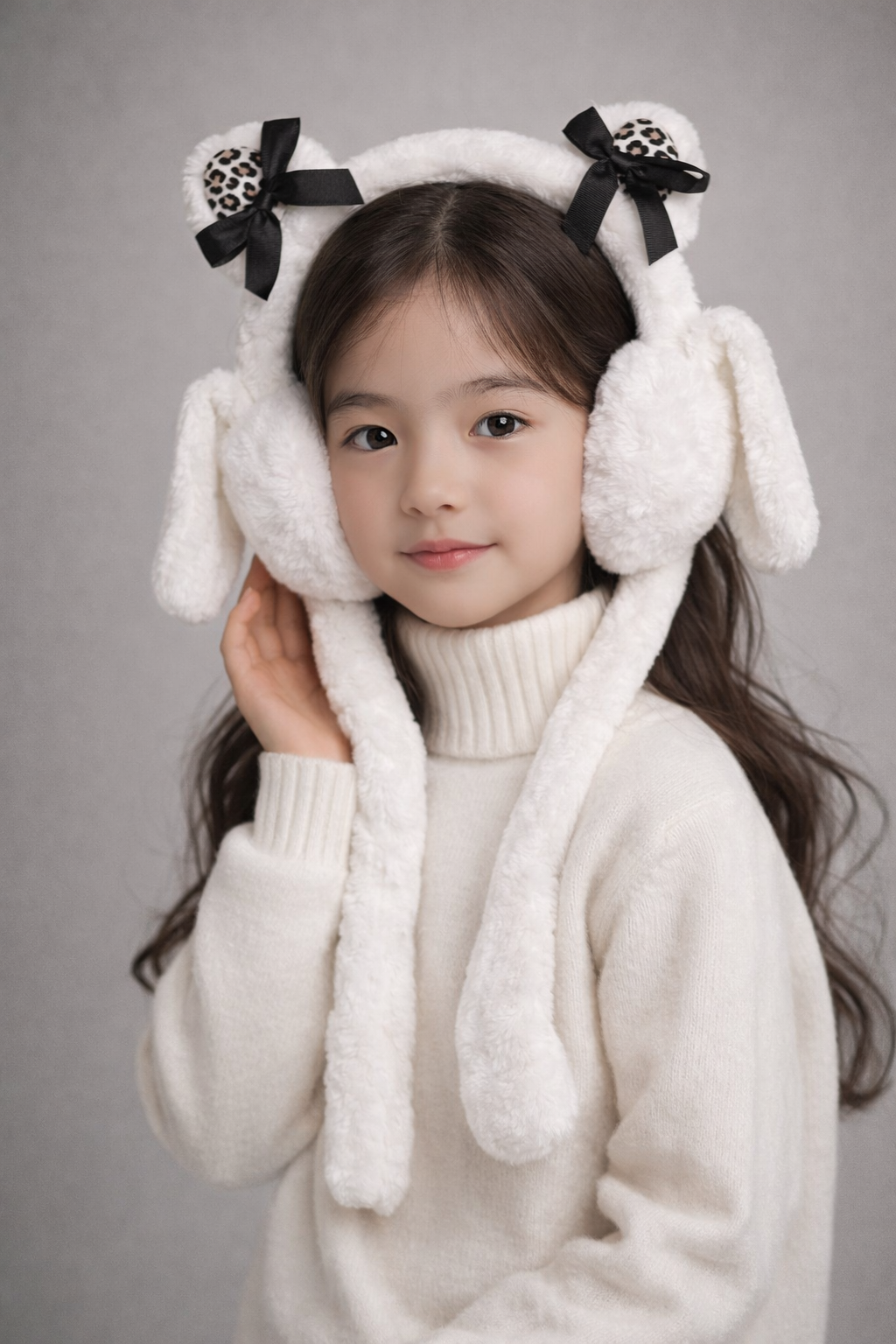 Kız Çocuk Fiyonk Aksesuarlı Kulak Koruyucu Taç Beyaz