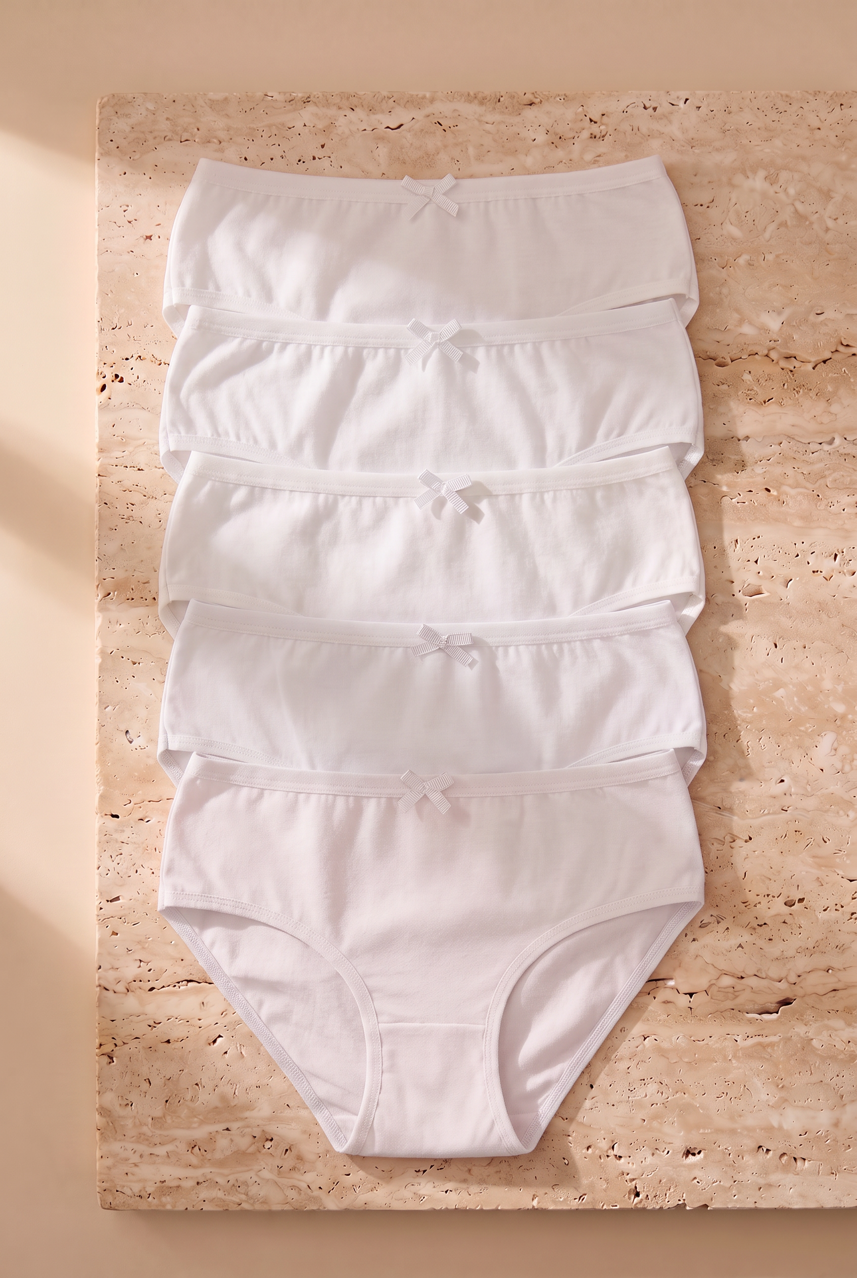 Kız Çocuk Fiyonklu 5 li Paket Slip Külot Beyaz