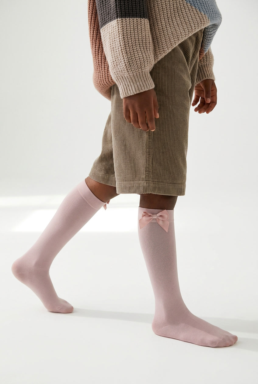 Girls' Knee-High Socks with Bow Pink