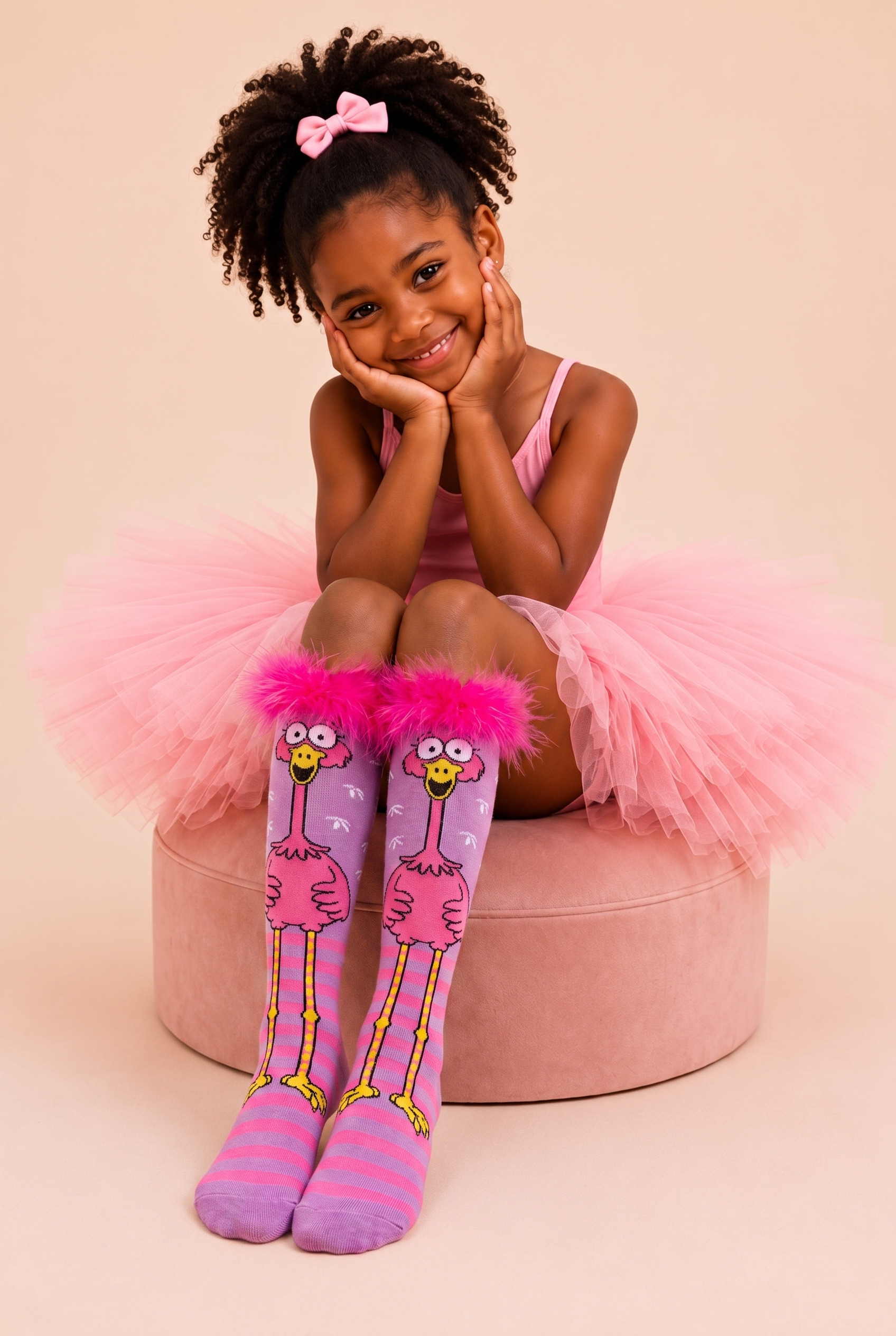 Girls' Flamingo Patterned Furry Accessory Knee-High Socks
