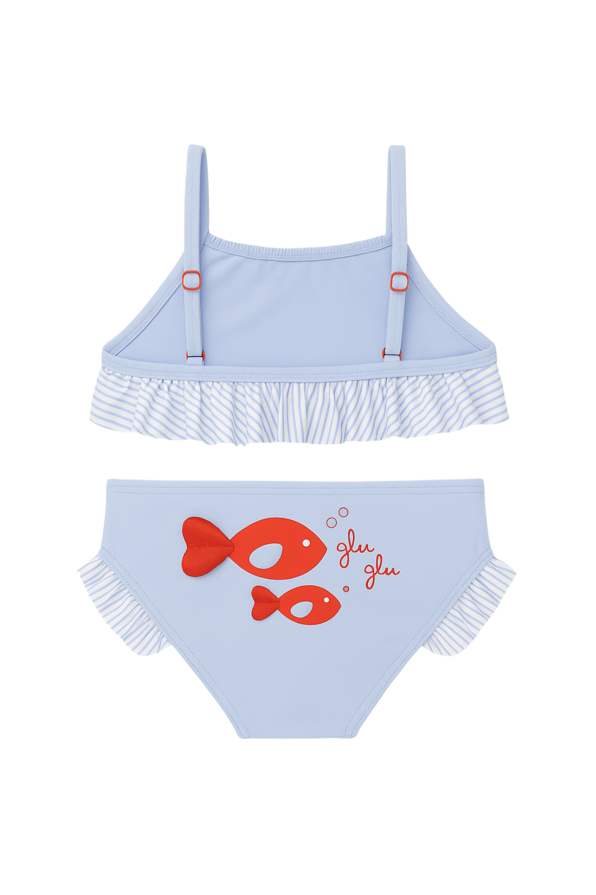 Kız Çocuk Frill Wave Balık Kuyruk Aksesuarlı Bikini Takımı Mavi