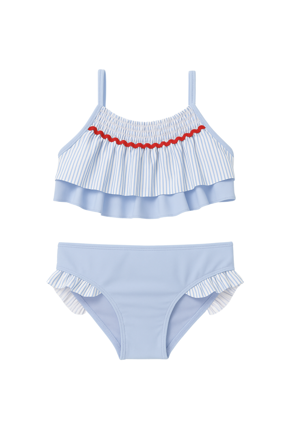 Kız Çocuk Frill Wave Balık Kuyruk Aksesuarlı Bikini Takımı Mavi