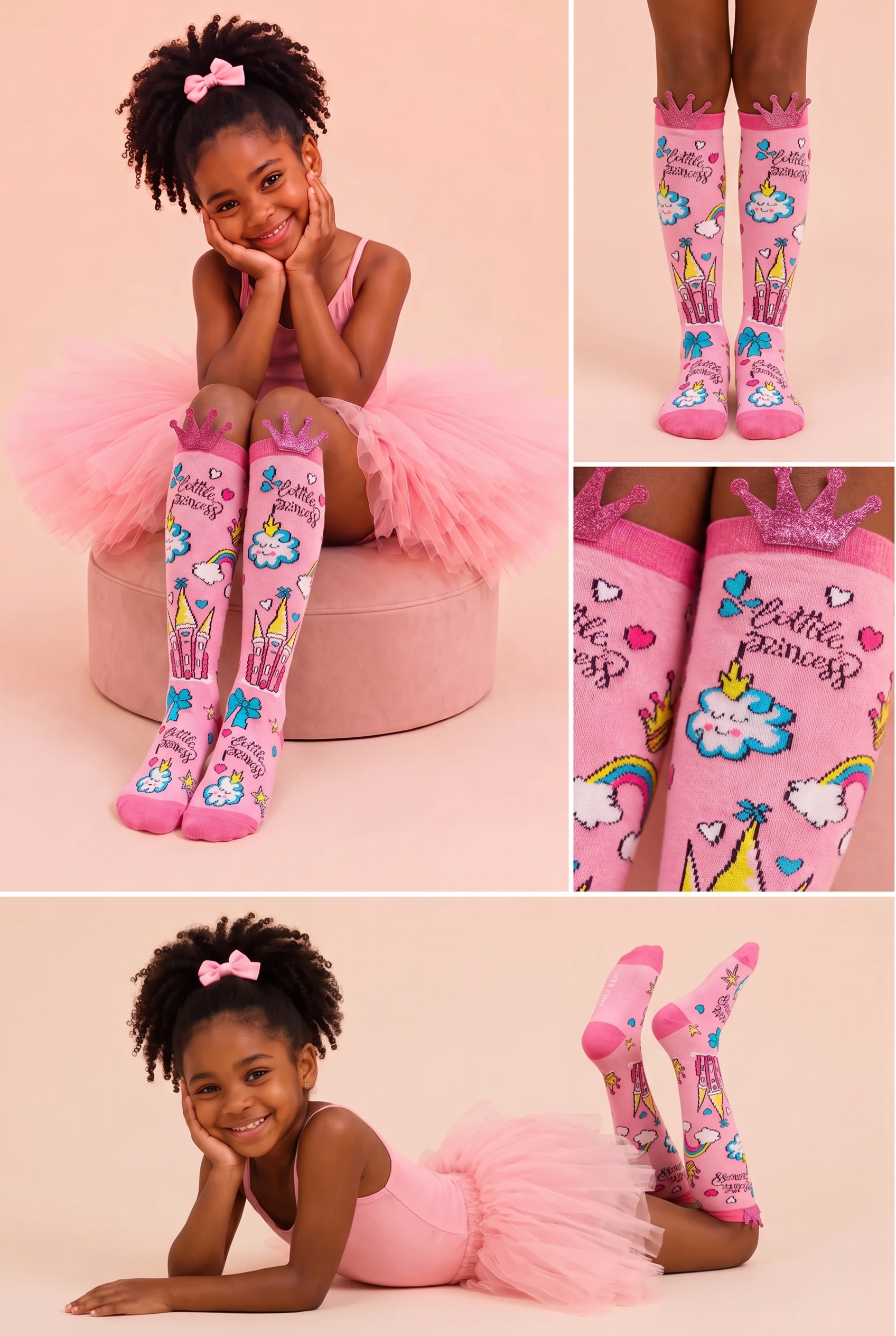 Girl's Rainbow Detailed Knee High Socks Pink
