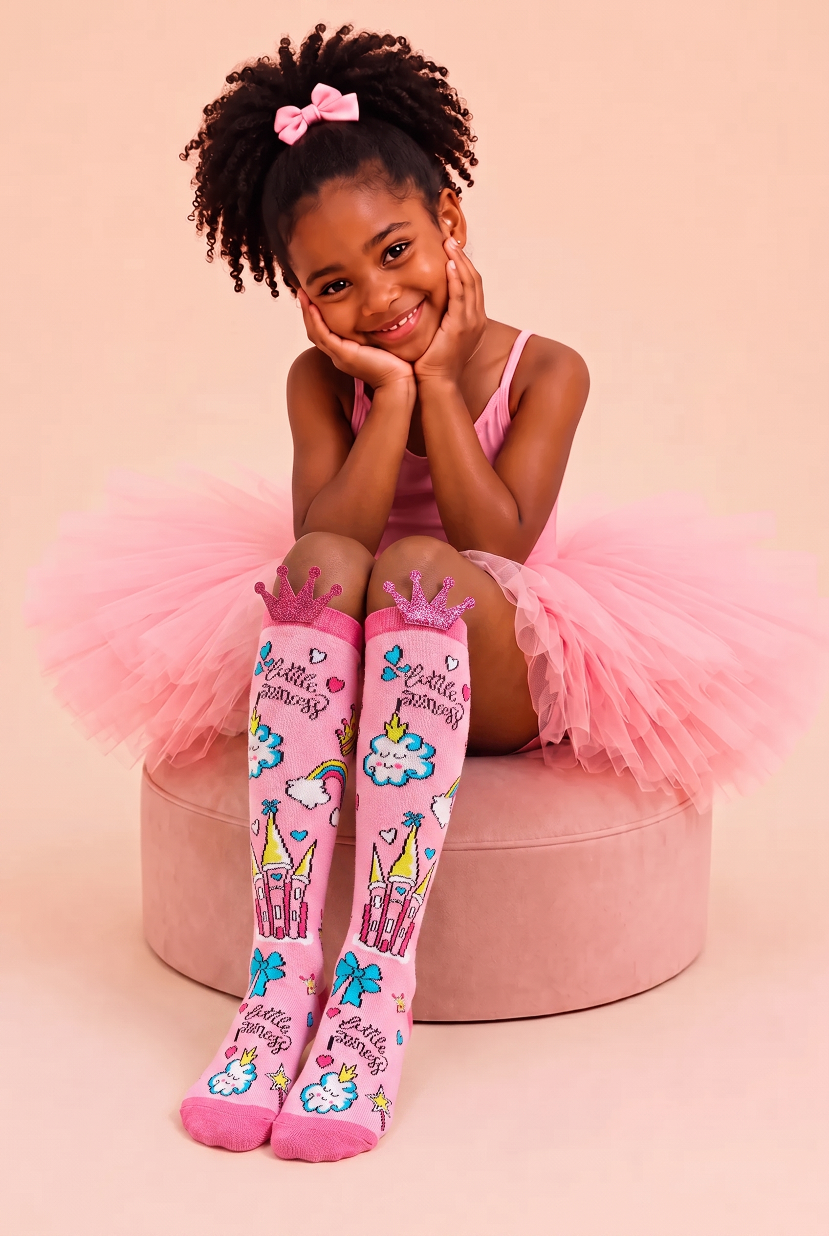 Girl's Rainbow Detailed Knee High Socks Pink