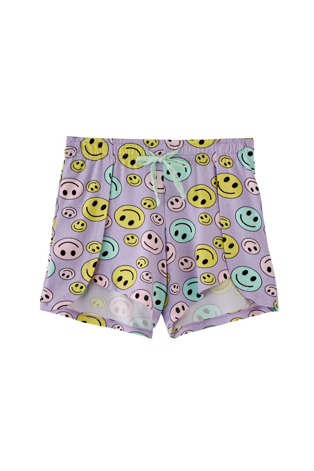 Kız Çocuk Gülen Yüz Baskılı Şortlu Pijama Takım