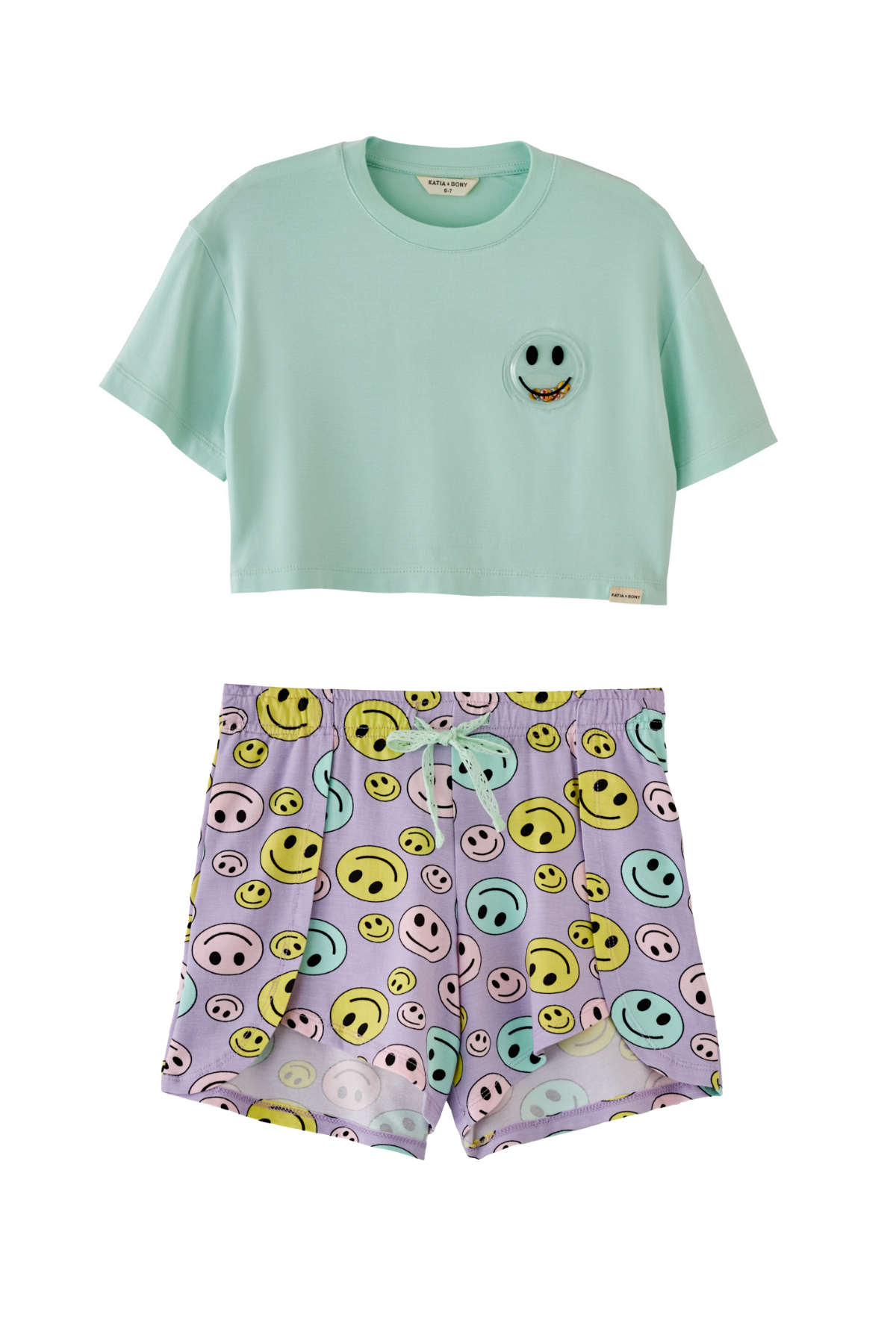 Kız Çocuk Gülen Yüz Baskılı Şortlu Pijama Takım