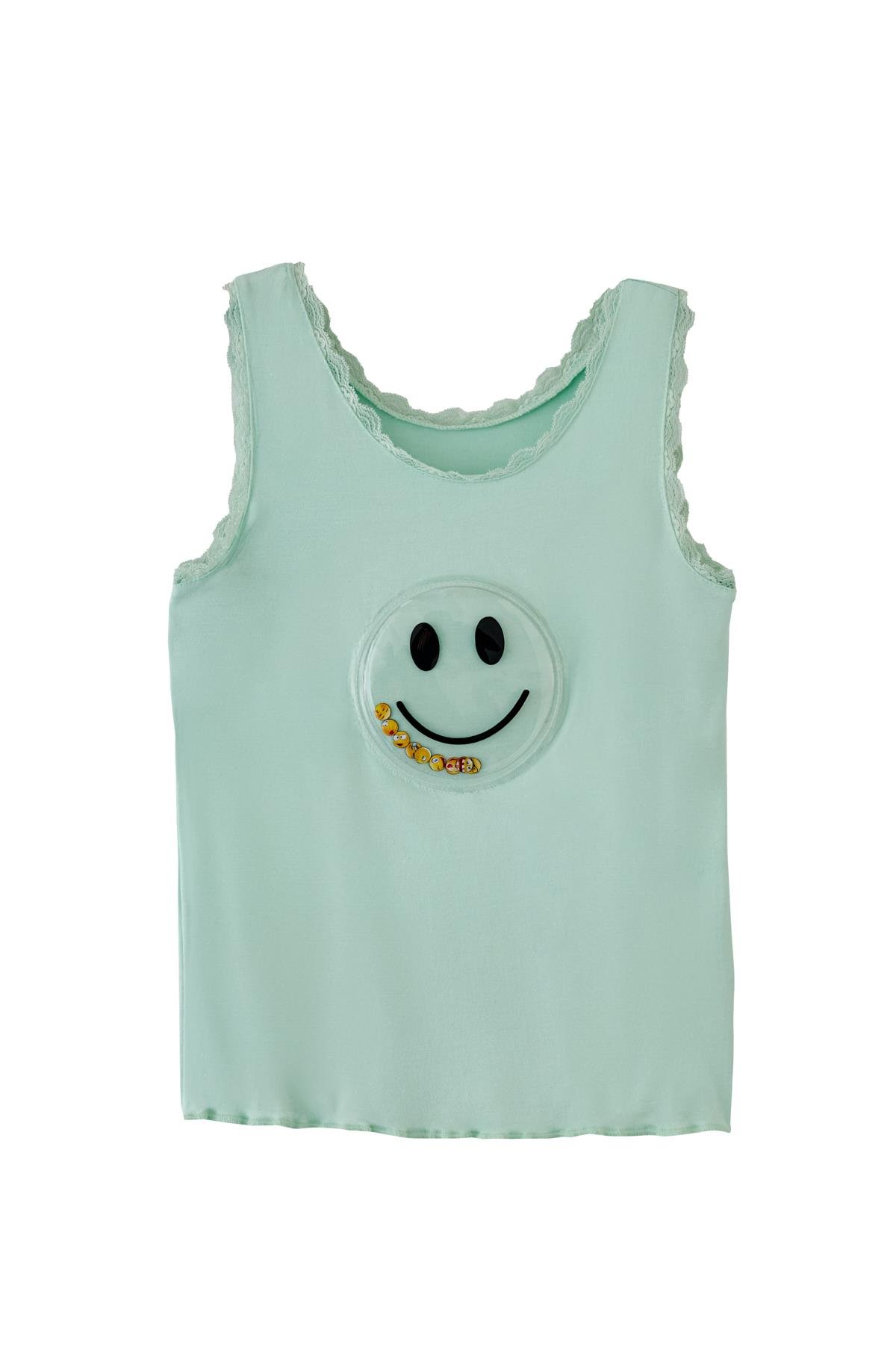 Kız Çocuk Gülen Yüz Desenli Kaprili Pijama Takımı