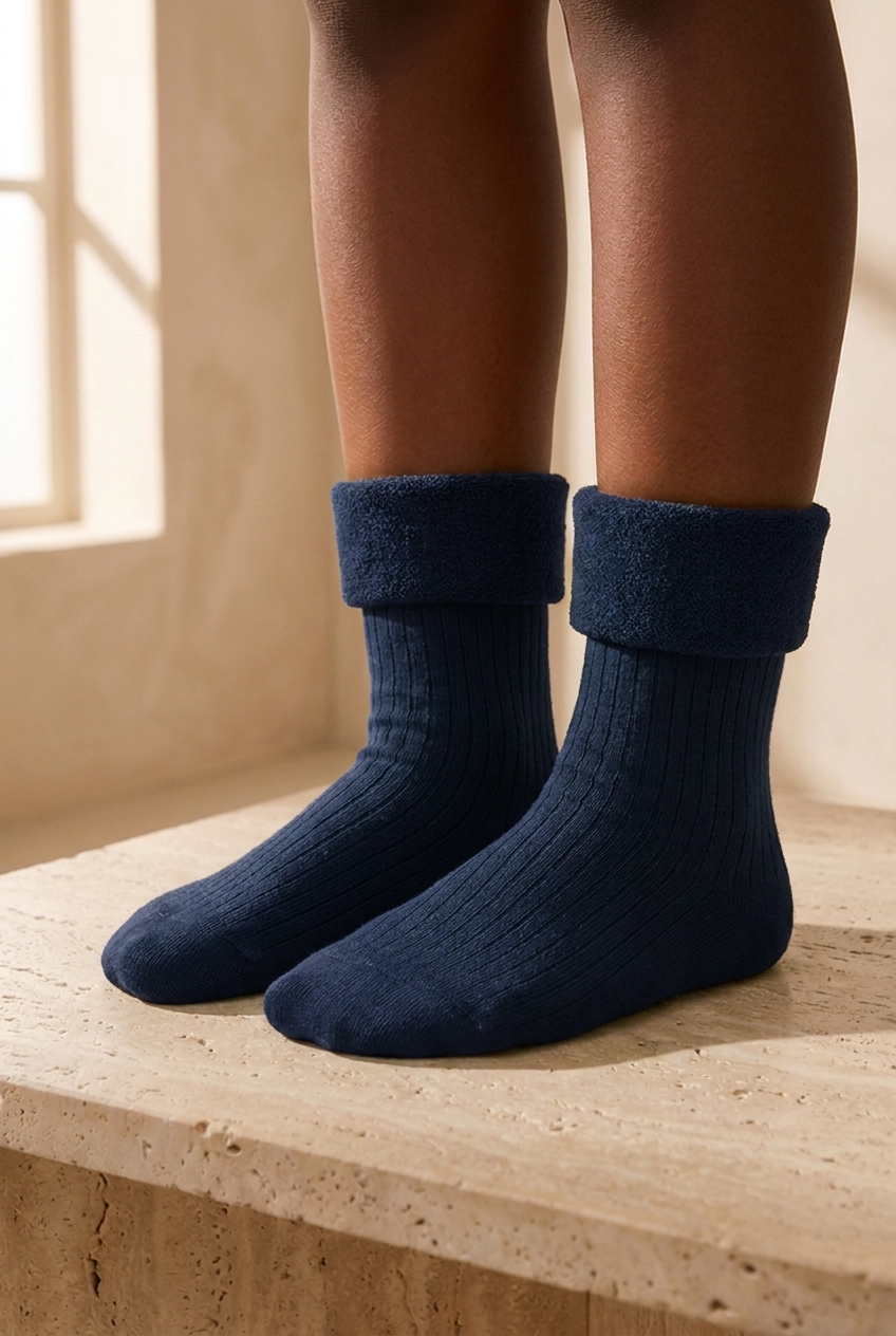 Girl's Towel Socks Navy Blue