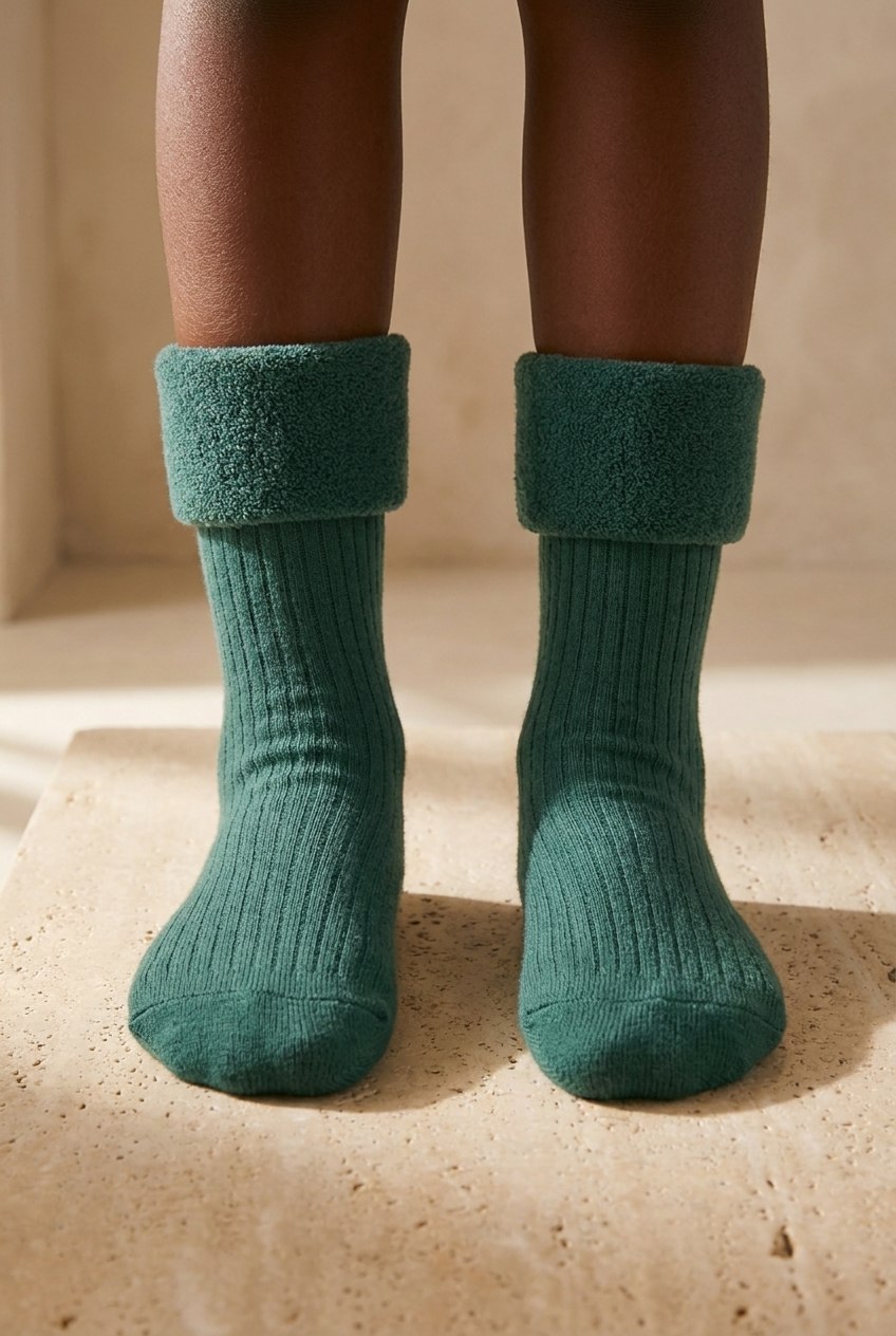 Girl's Towel Socks Green