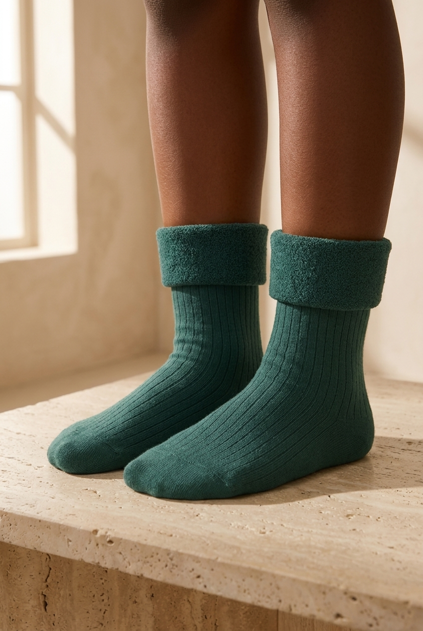 Girl's Towel Socks Green