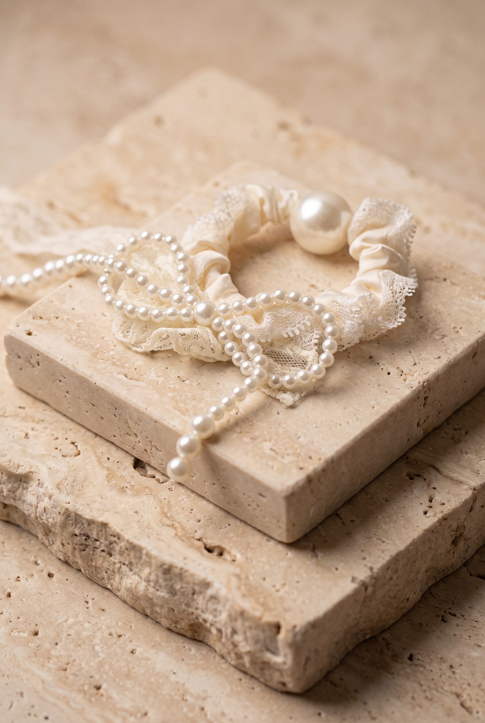 Kız Çocuk İnci Detaylı Dantelli Lastik Toka