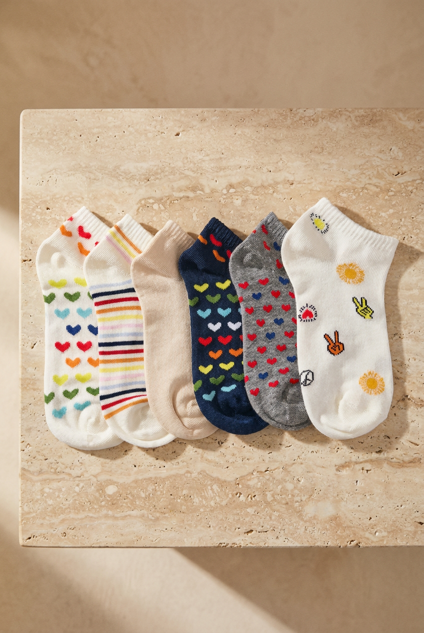 Girl's Heart Patterned 6-Piece Booties Socks