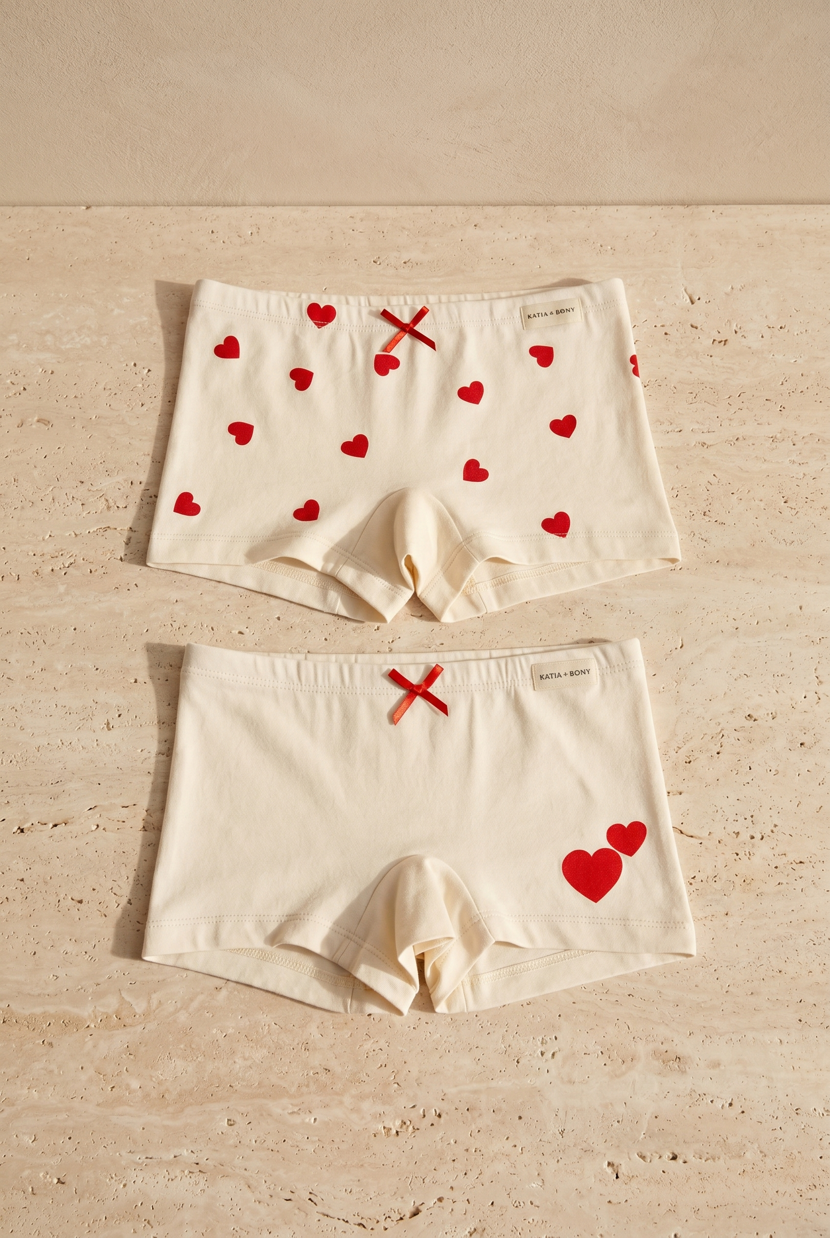 Kız Çocuk Kalpli 2'li Boxer Ekru