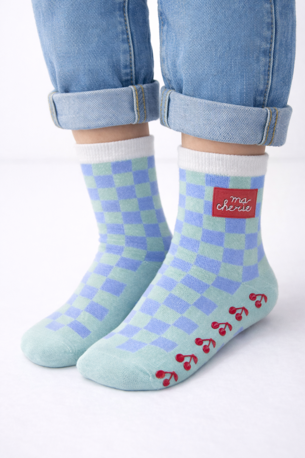 Kız Çocuk Kareli Soket Çorap Mavi Mix