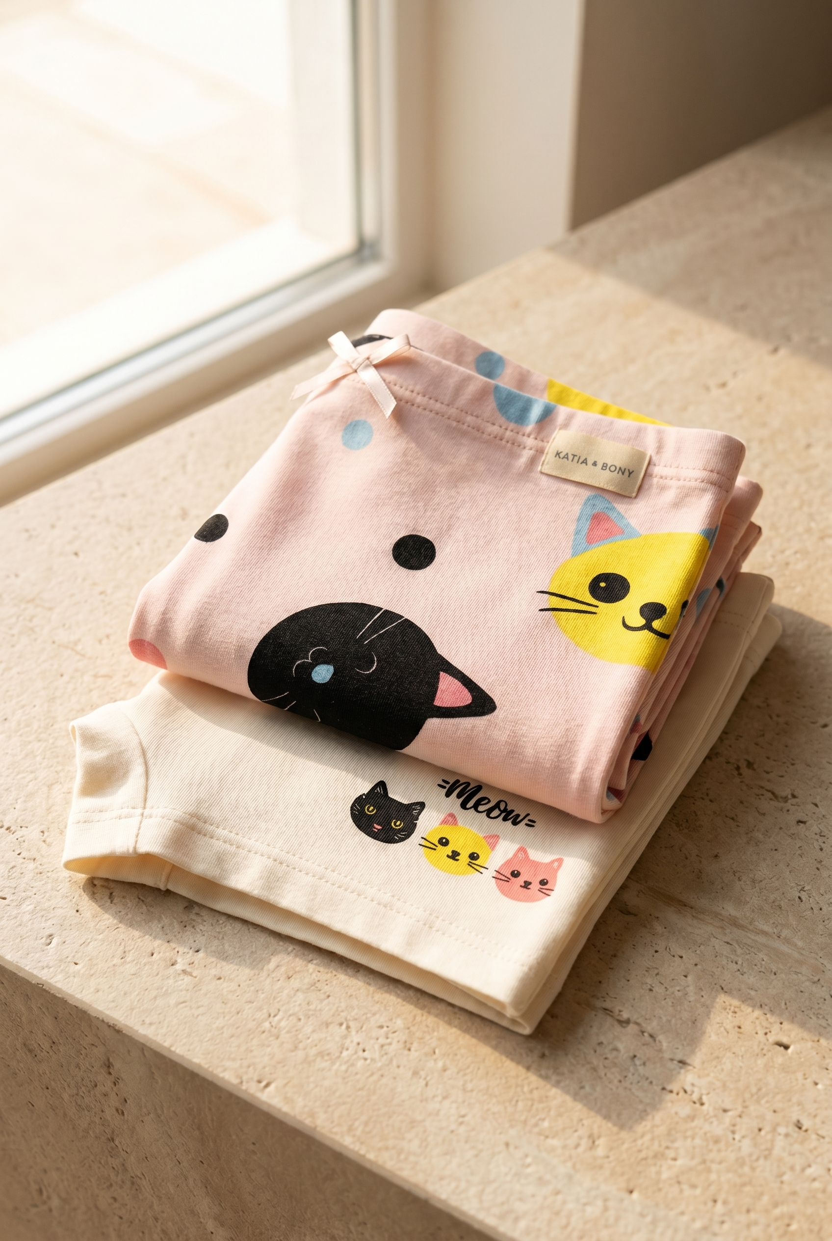 Kız Çocuk Kedi Desenli 2'li Boxer Açık Pembe