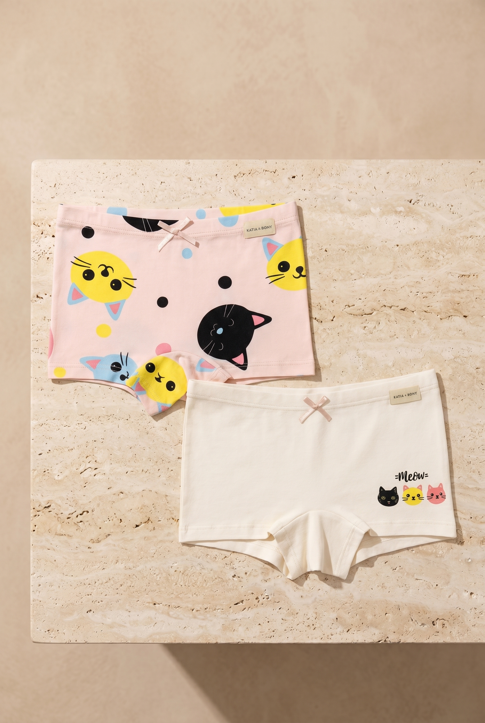 Kız Çocuk Kedi Desenli 2'li Boxer Açık Pembe