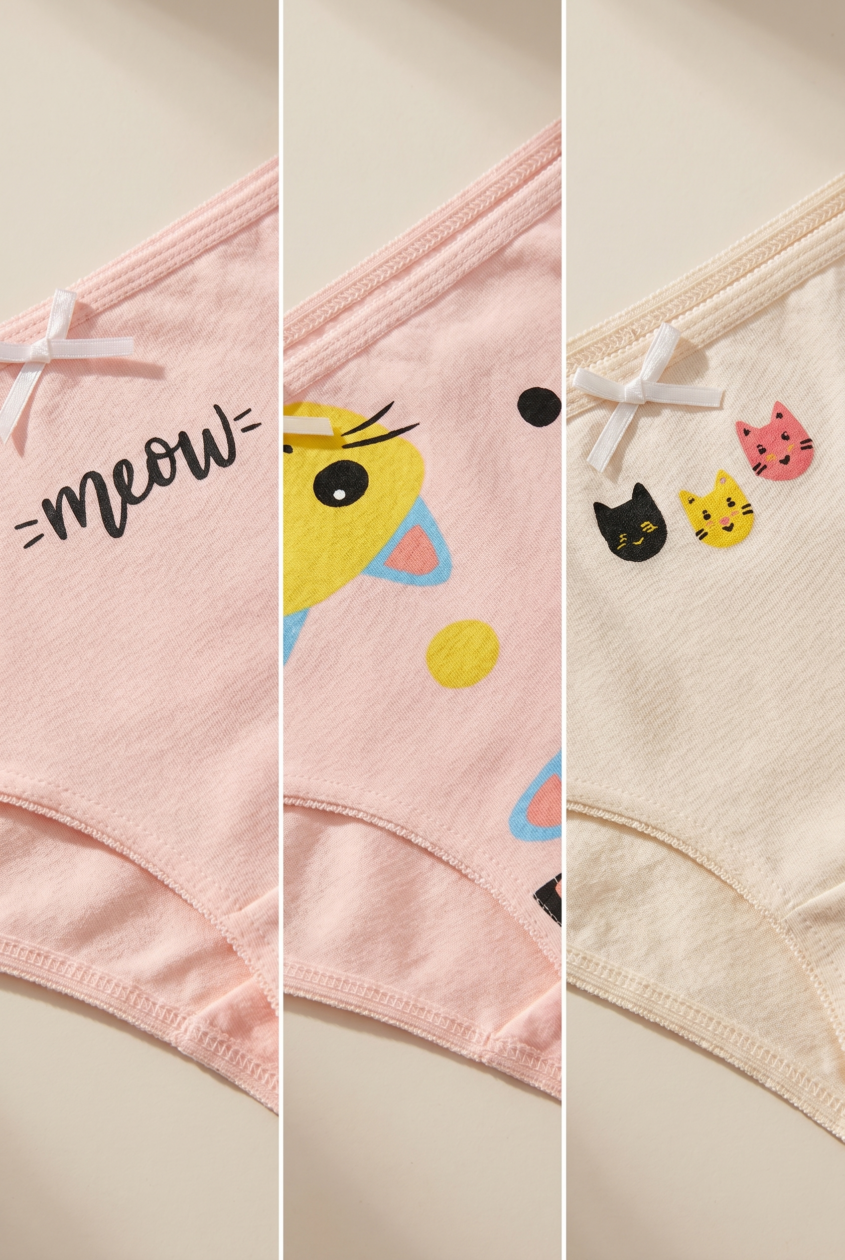 Kız Çocuk Kedi Desenli 3'lü Slip Külot Açık Pembe