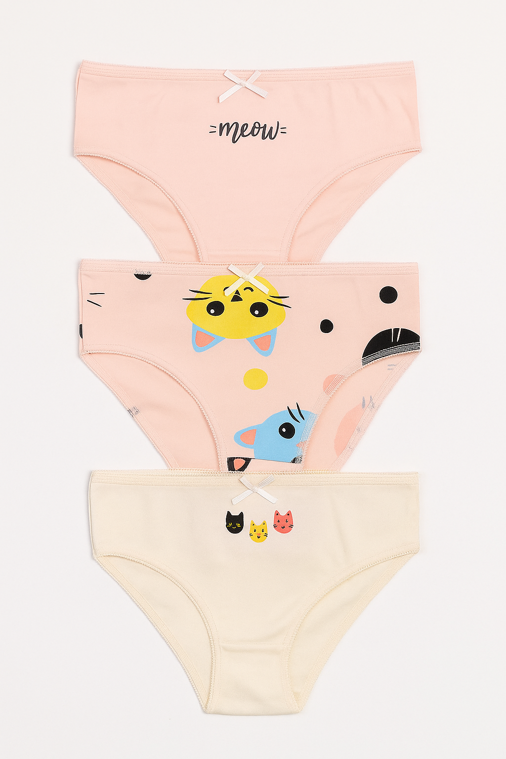 Kız Çocuk Kedi Desenli 3'lü Slip Külot Açık Pembe