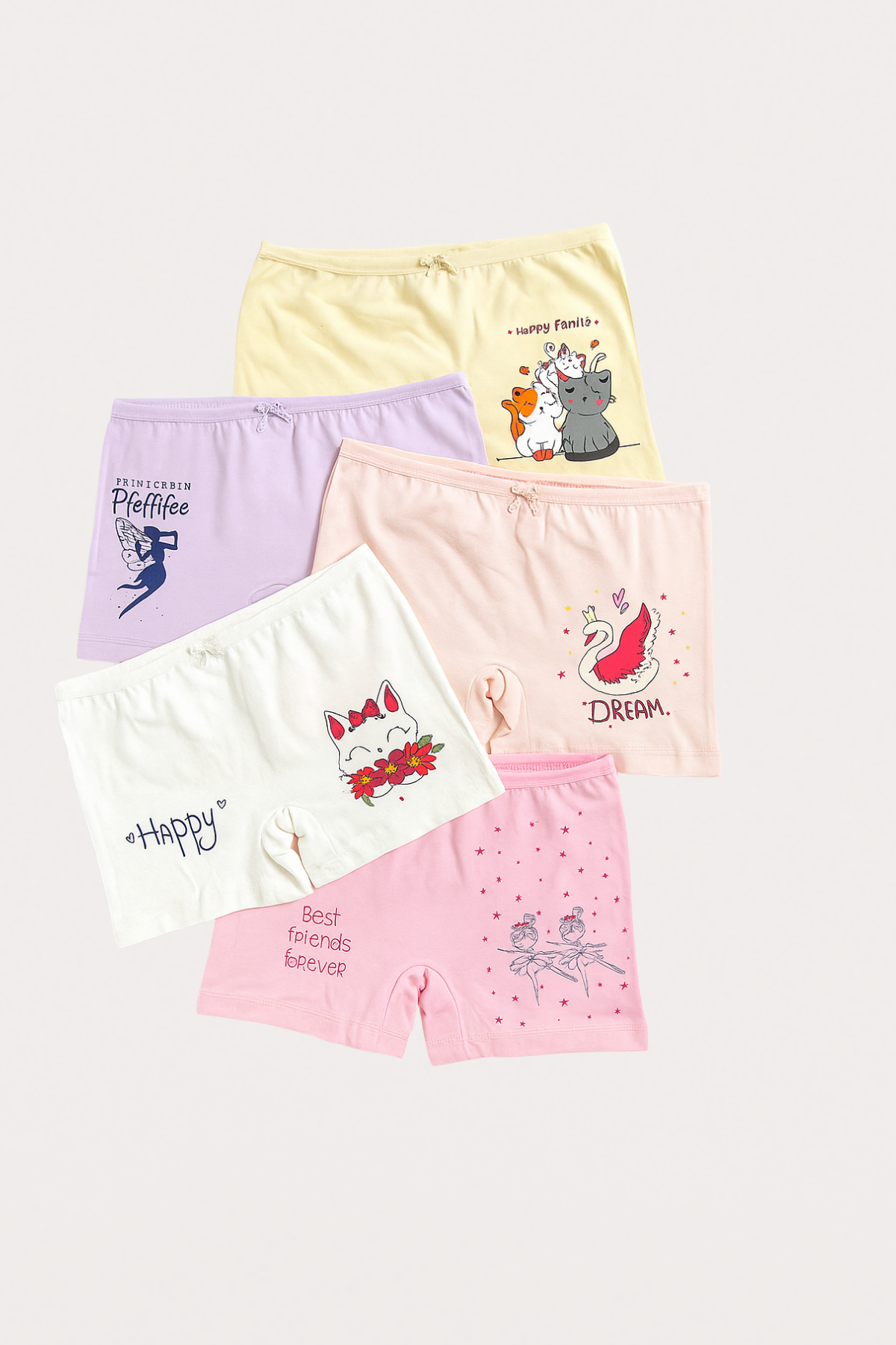 Kız Çocuk Kedi Desenli 5'li Boxer