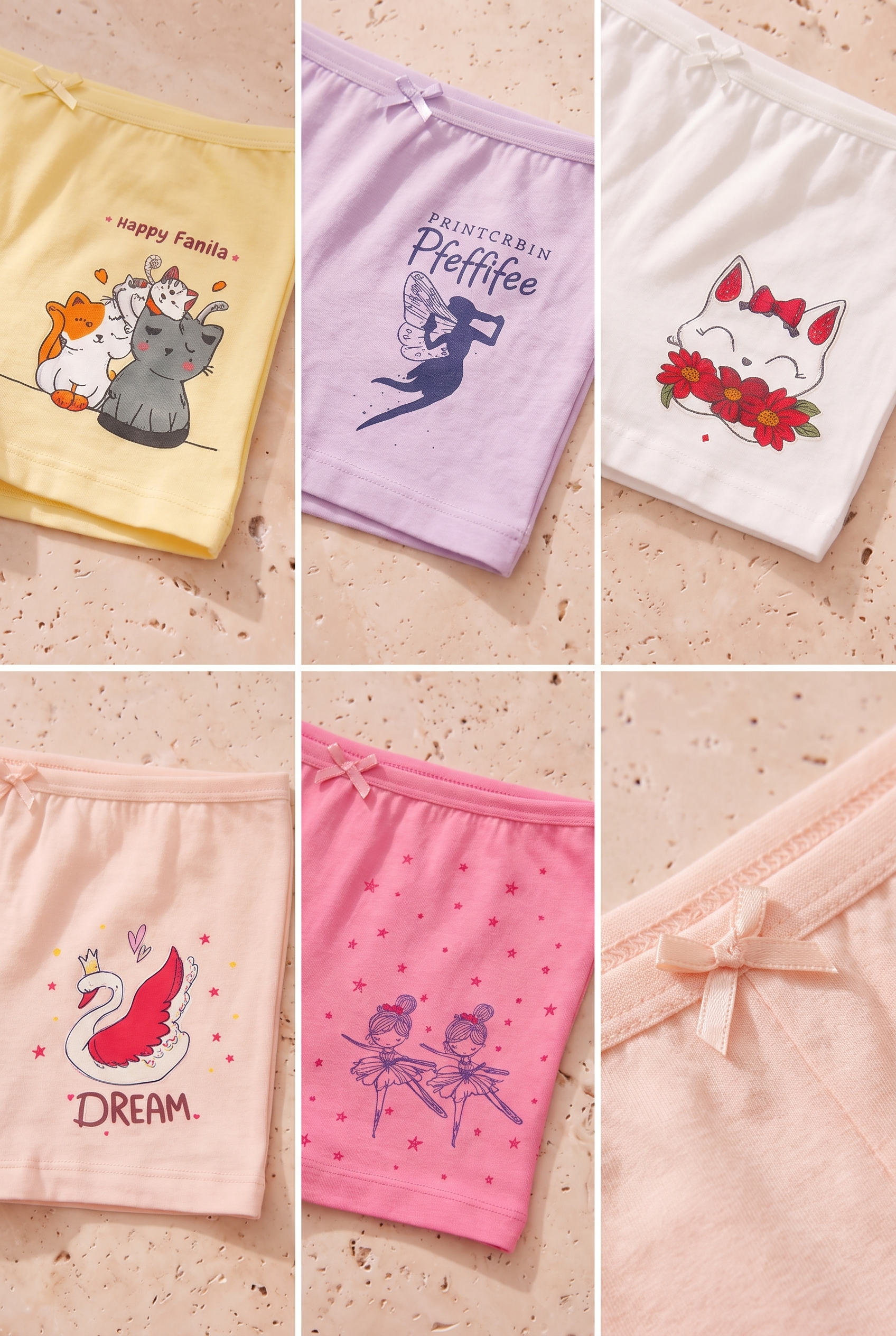 Kız Çocuk Kedi Desenli 5'li Boxer