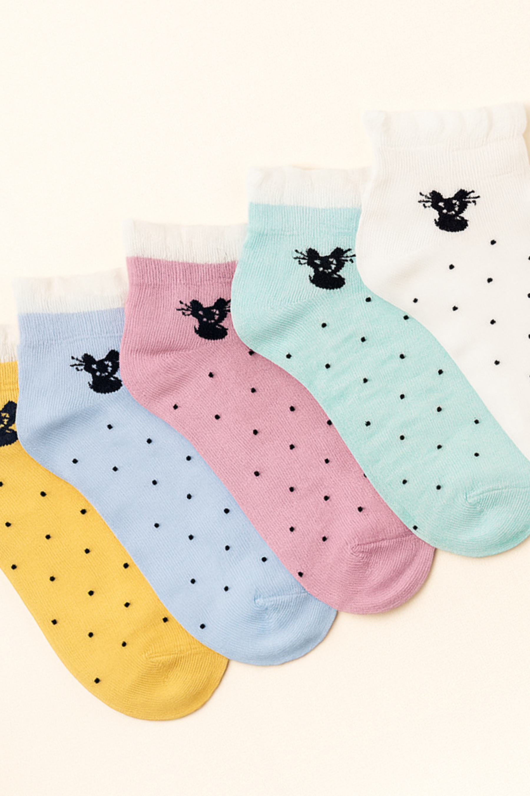 Kız Çocuk Kedi Desenli 5'li Patik Çorap