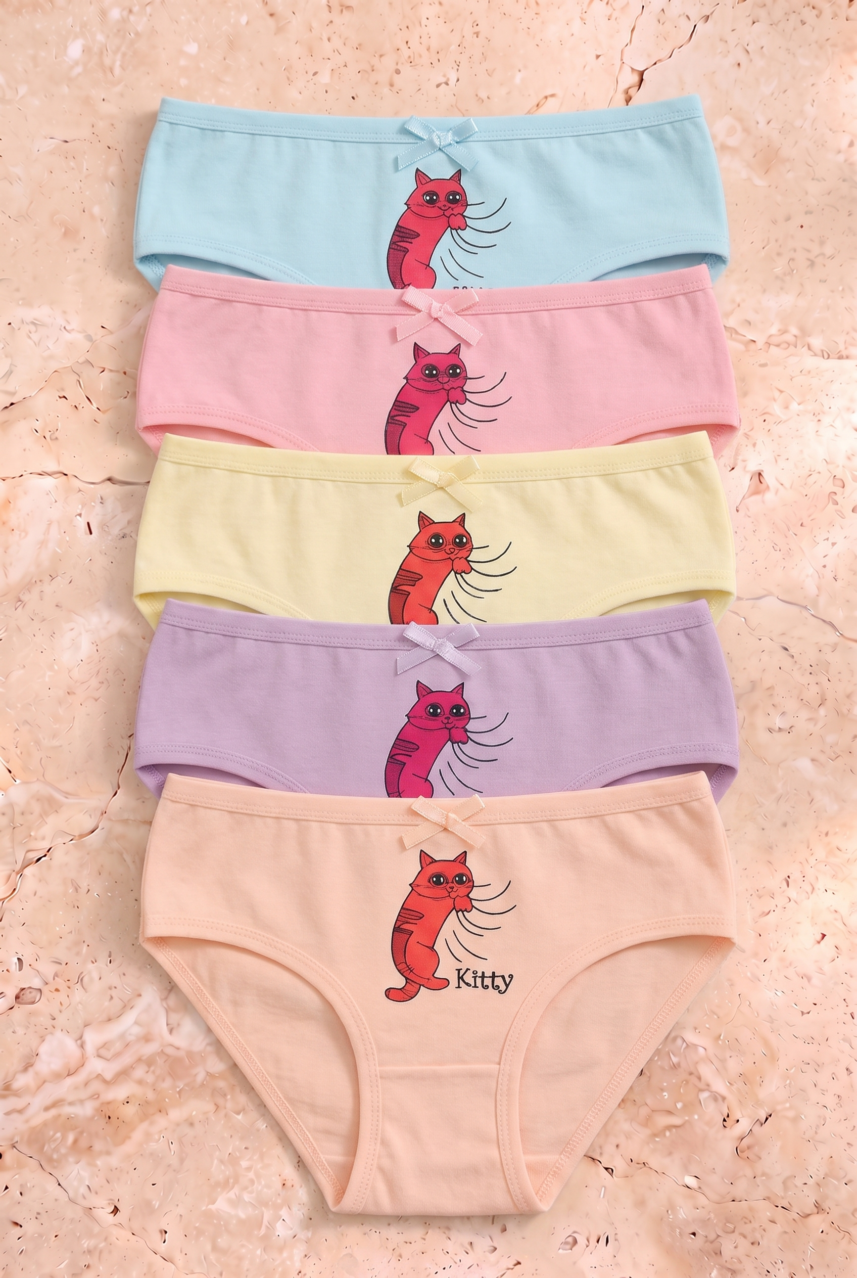 Kız Çocuk Kedi Desenli 5'li Slip Külot 