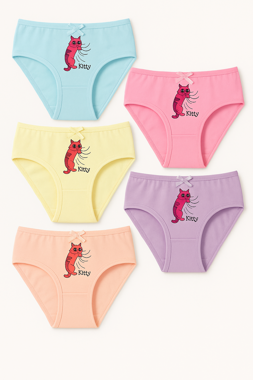 Kız Çocuk Kedi Desenli 5'li Slip Külot 