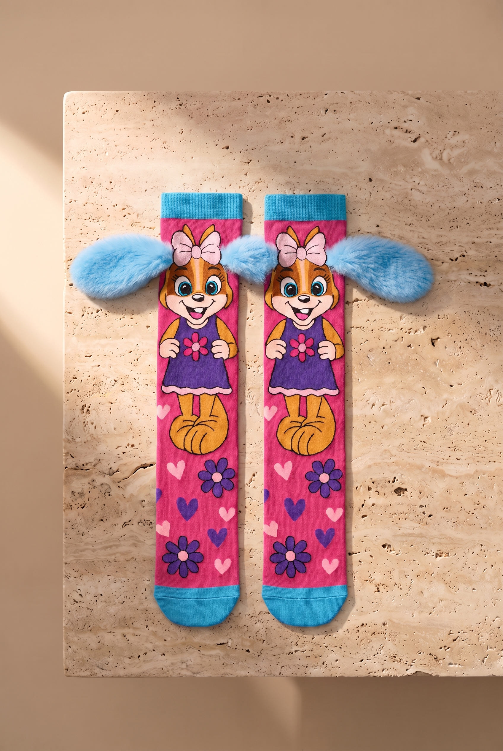 Girls' Dog Pattern Knee-High Socks with Ear Accessories