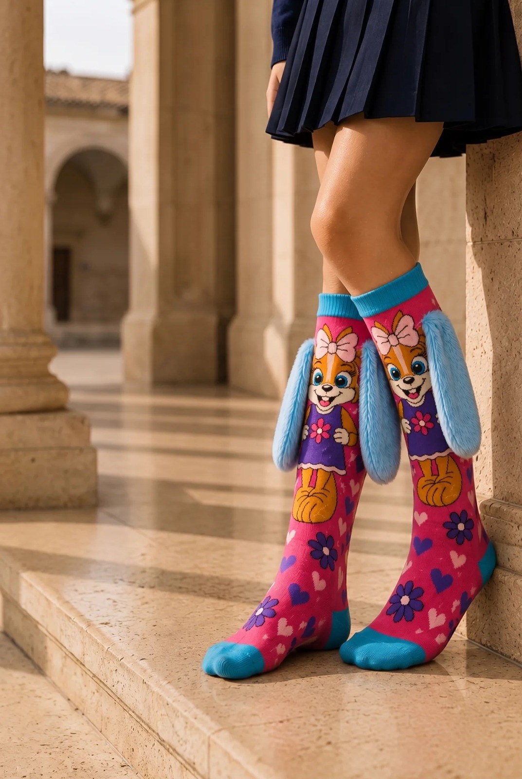 Girls' Dog Pattern Knee-High Socks with Ear Accessories