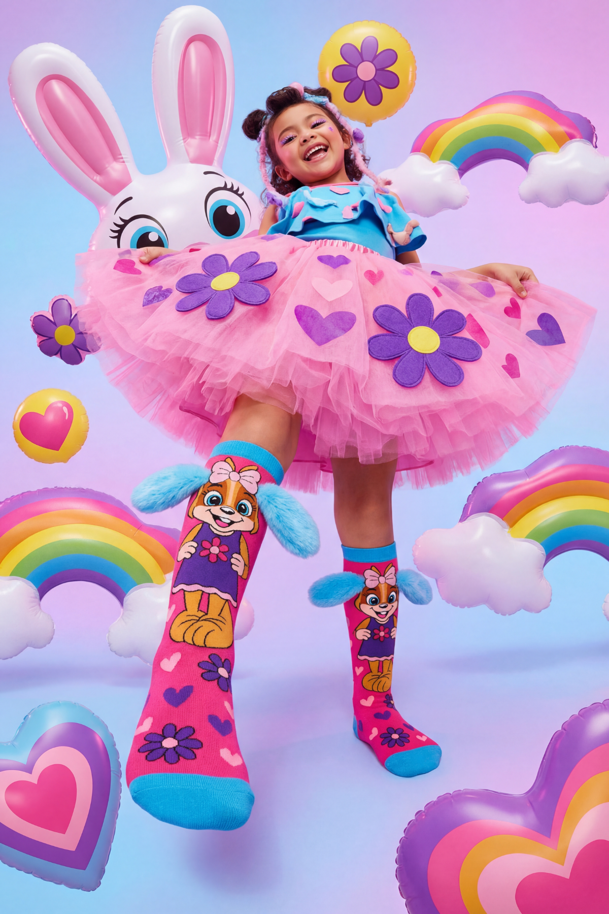 Kız Çocuk Kulak Aksesuarlı Köpek Desenli Dizüstü Çorap