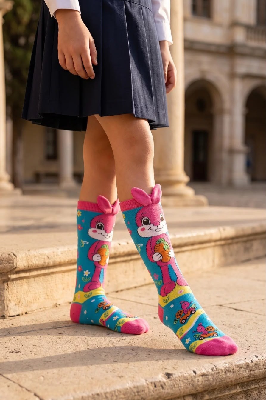 Girl's Rabbit Pattern Knee-High Socks with Ear Accessories