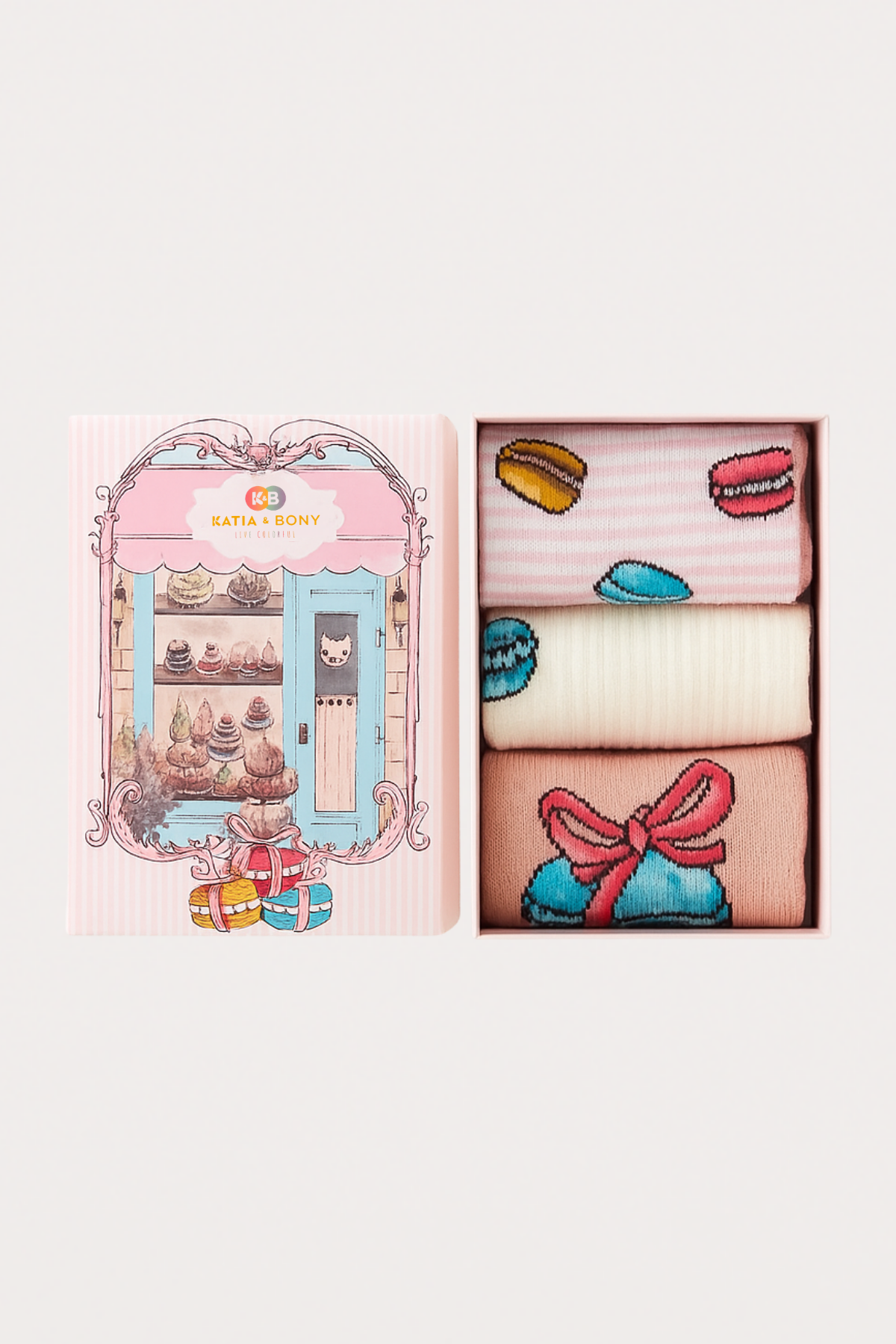 Girls' Macaron Patterned 3-Pack Boxed Socket Socks