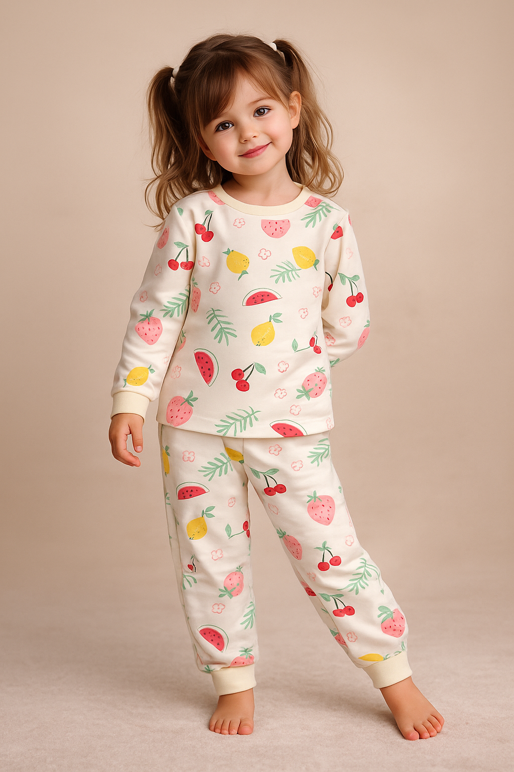 Kız Çocuk Meyve Desenli Pijama Takımı