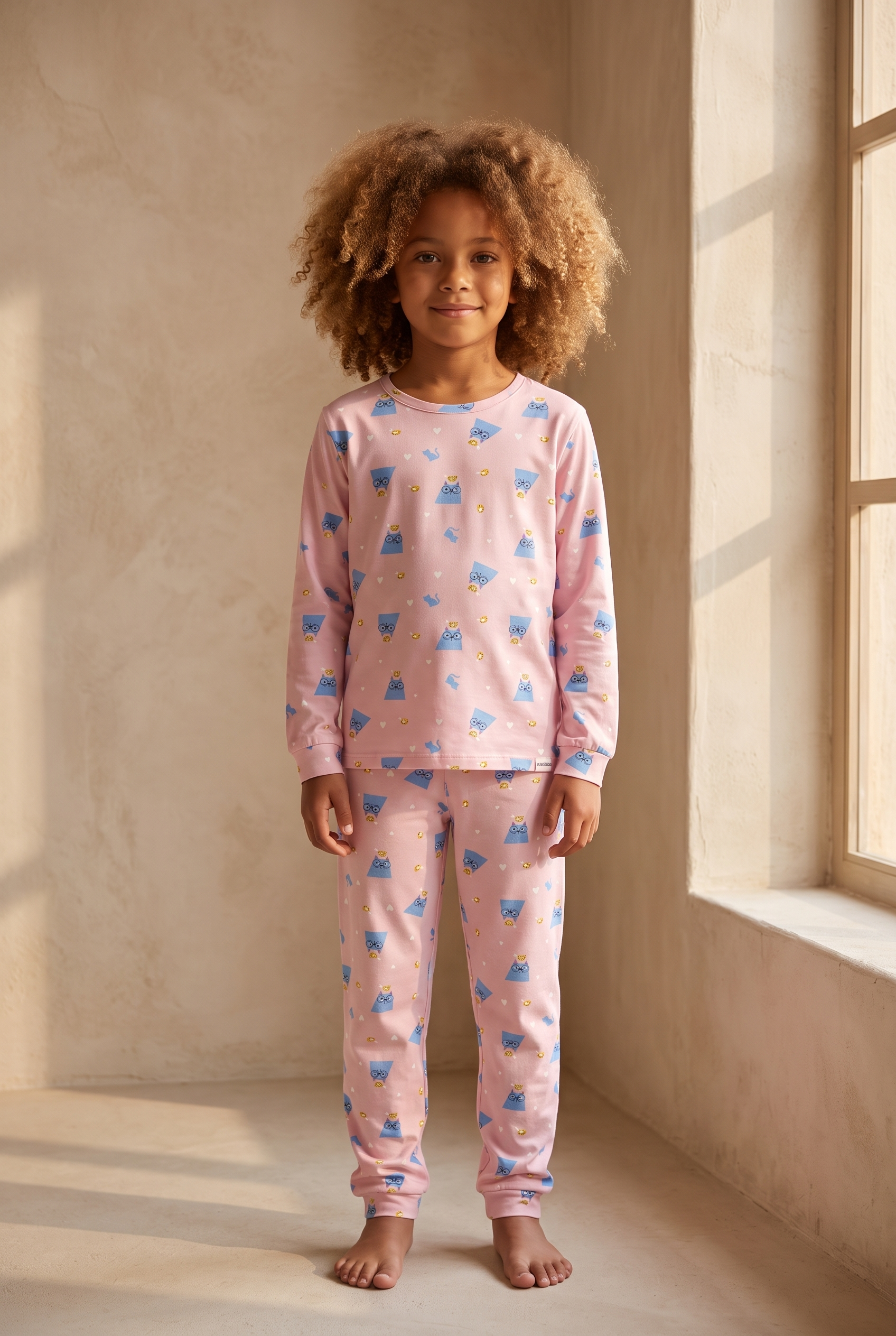 Kız Çocuk Paketli Kedili Pijama Takımı Pembe