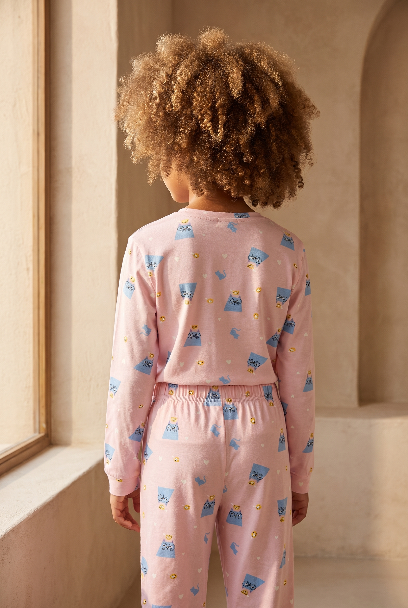 Kız Çocuk Paketli Kedili Pijama Takımı Pembe