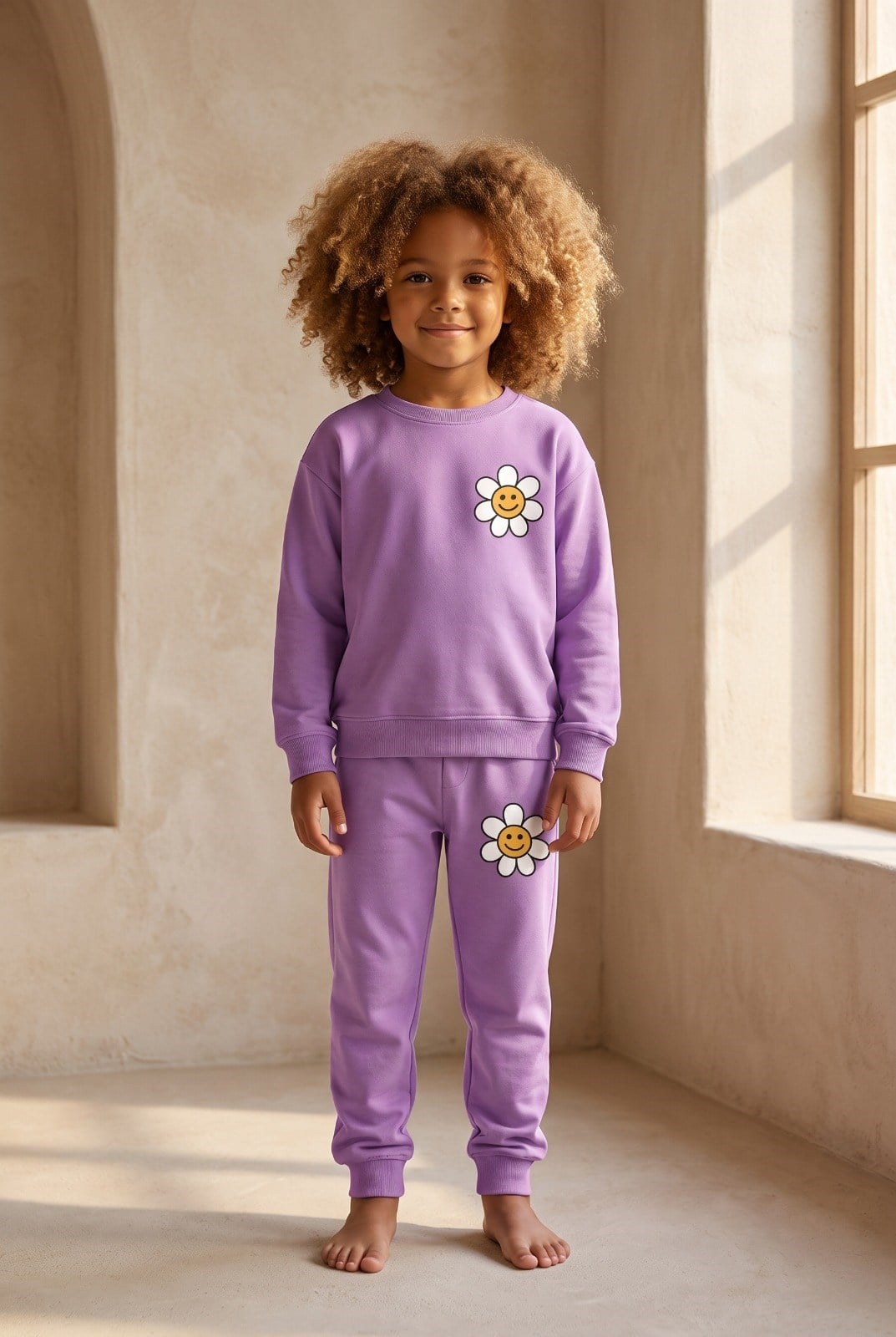 Girls' Daisy Printed Tracksuit Lilac
