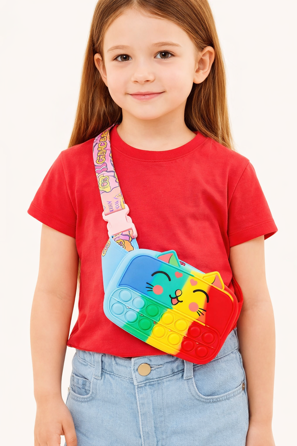 KIz Çocuk Patpatlı Bel Çantası Desenli