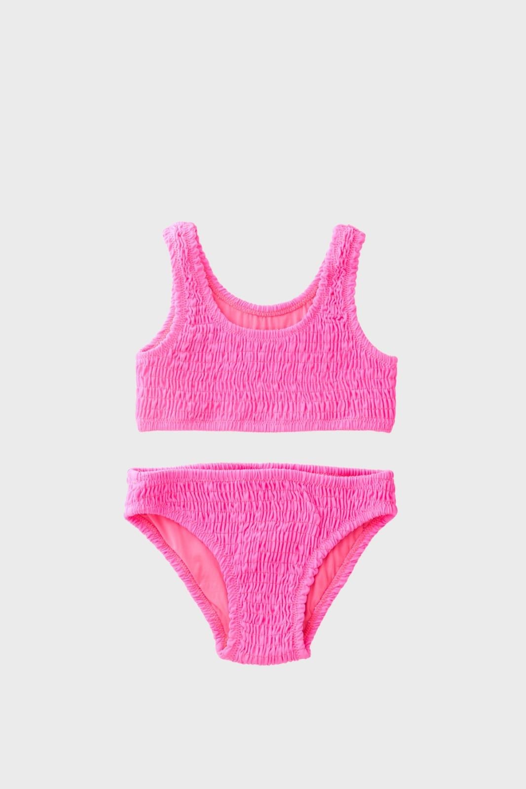 Kız Çocuk Pembe Renkli Gipe Detaylı Bikini Takım
