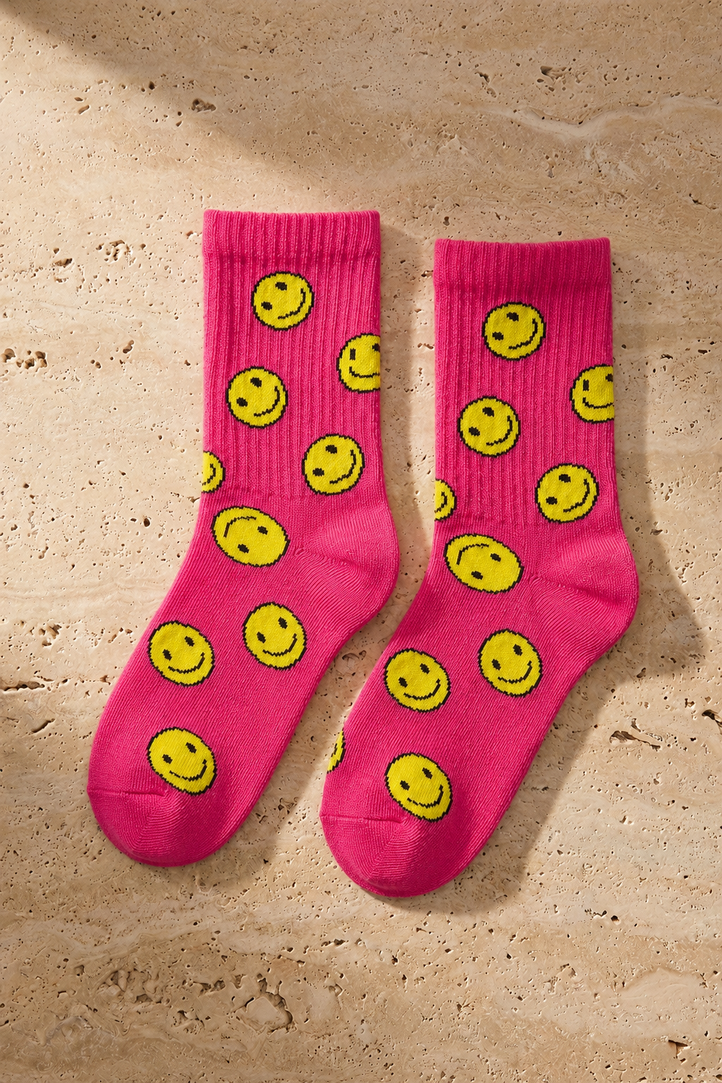 Girls' Colorful Smiling Face Detail 3-Pack Sock - Fuchsia-Blue-Pink