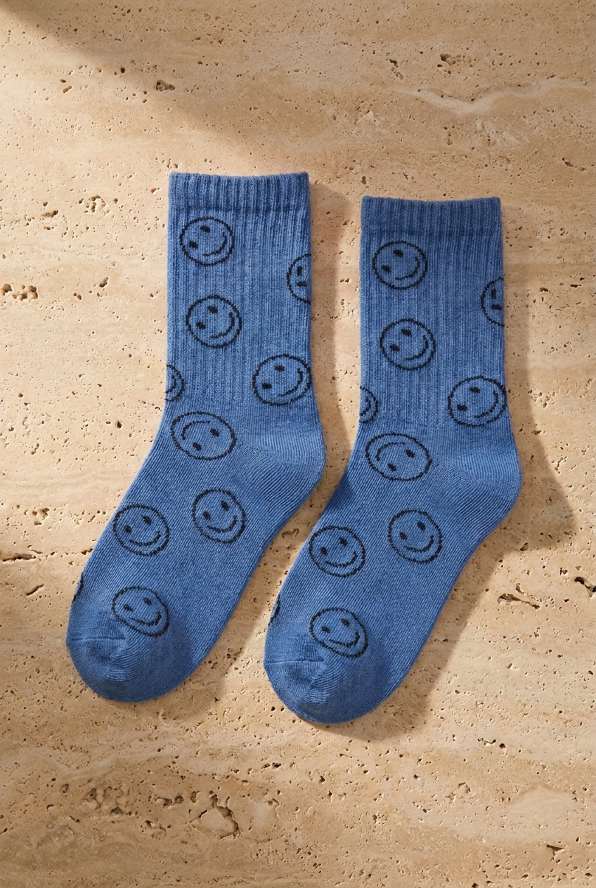 Girls' Colorful Smiling Face Detail 3-Pack Sock - Fuchsia-Blue-Pink