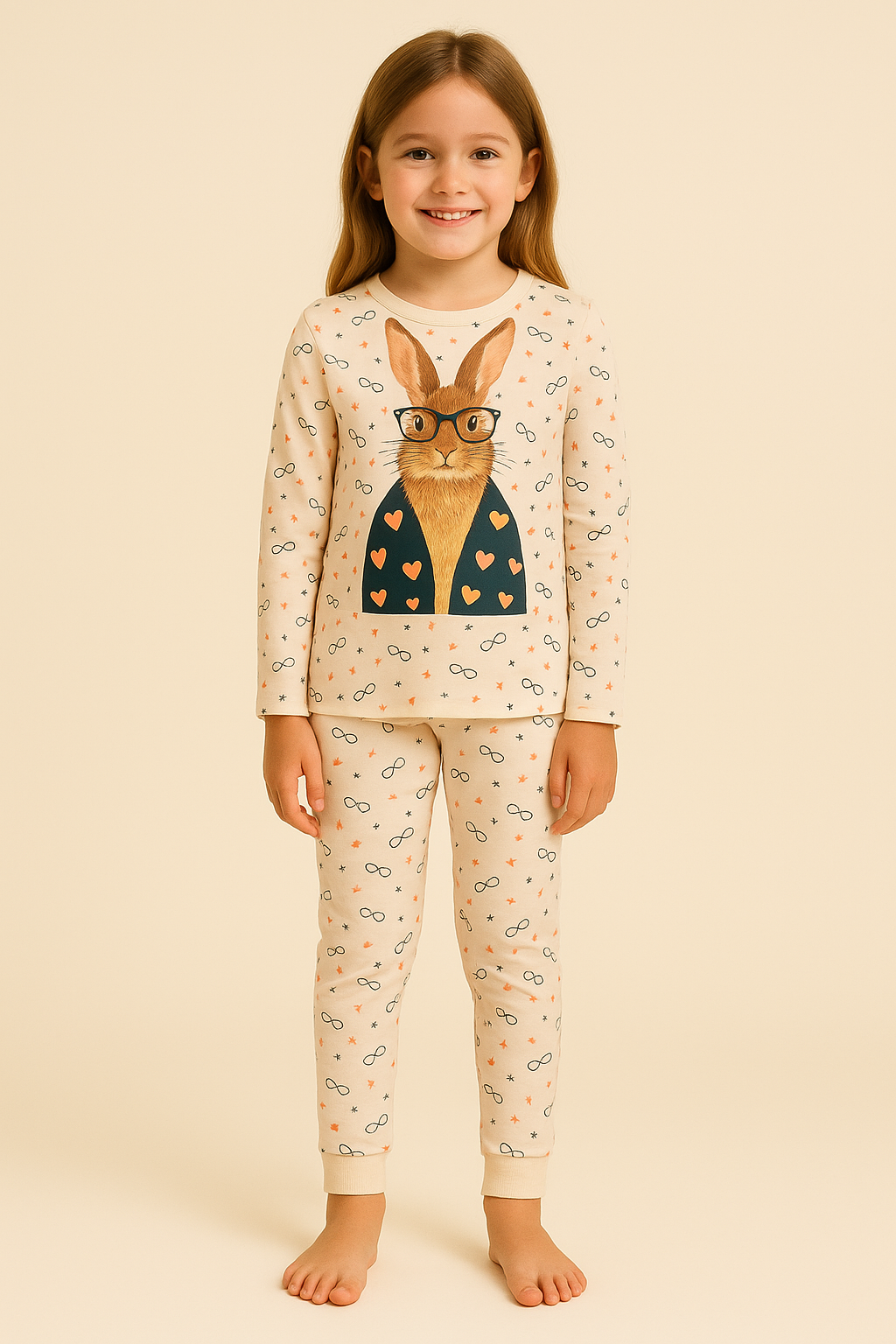 Kız Çocuk Tavşan Desenli Kutulu Pijama Takımı