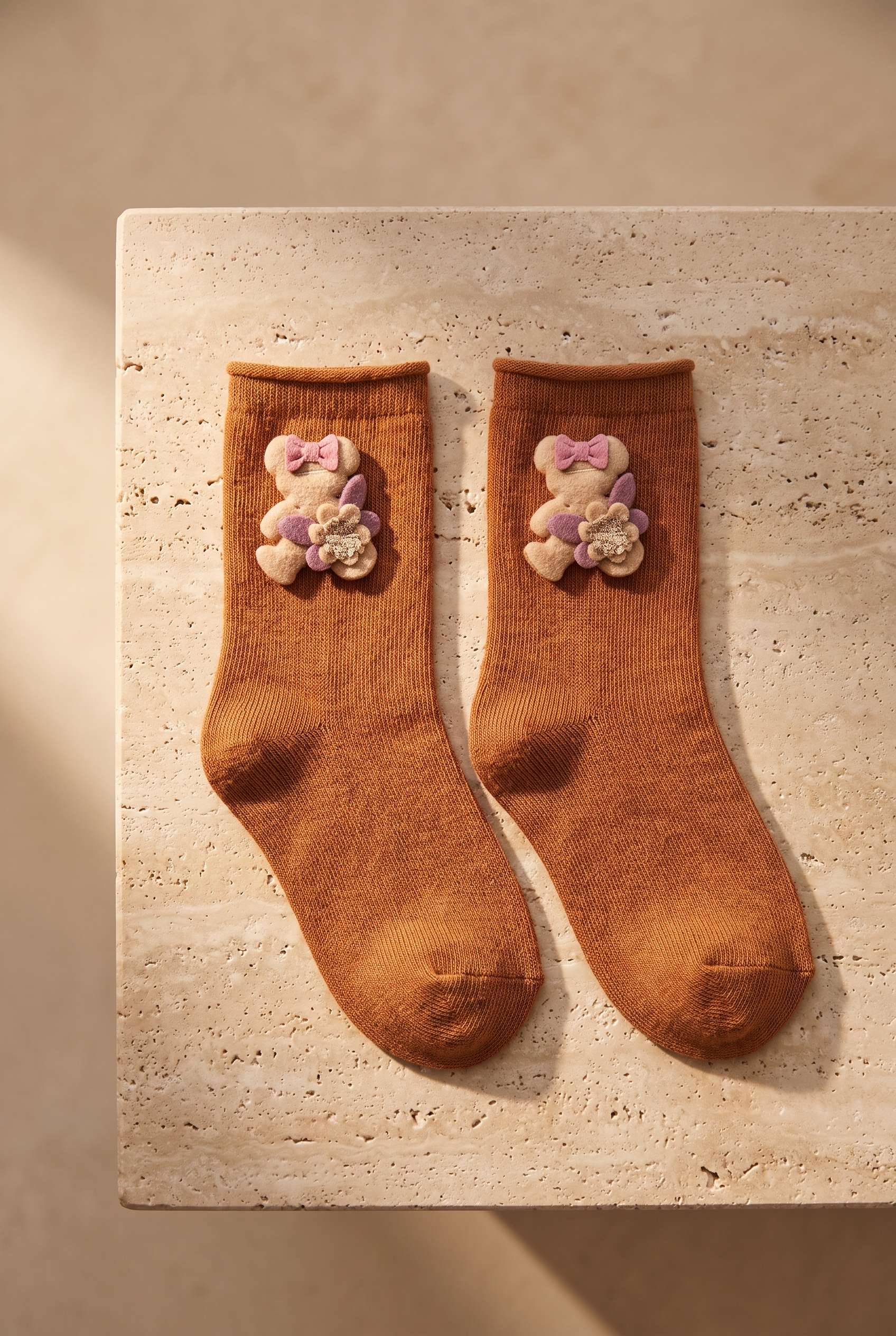 Kız Çocuk Teddy Aksesuarlı Lastiksiz Modal Soket Çorap Turuncu