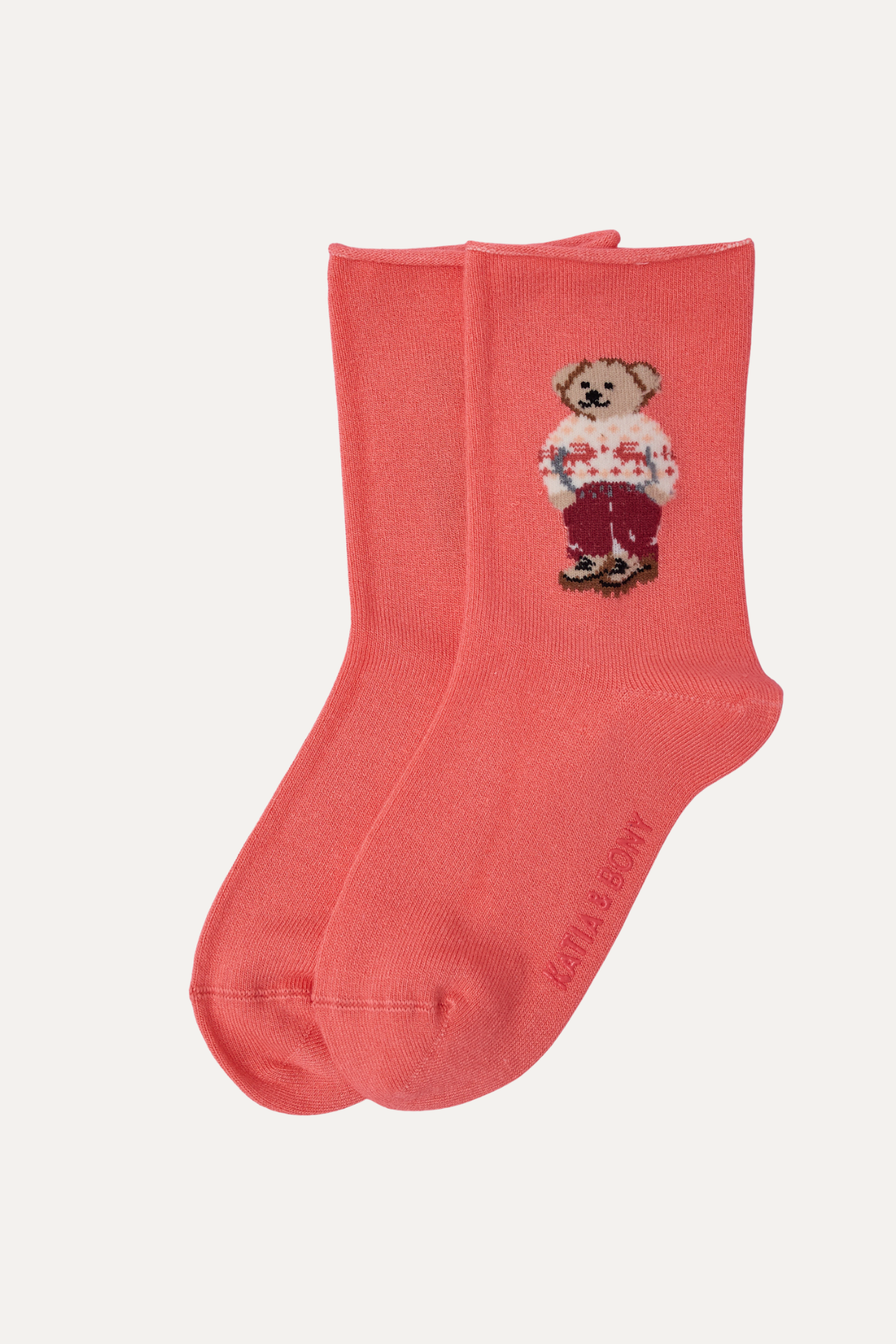 Kız Çocuk Teddy Desenli Lastiksiz Modal Soket Çorap Koyu Pembe