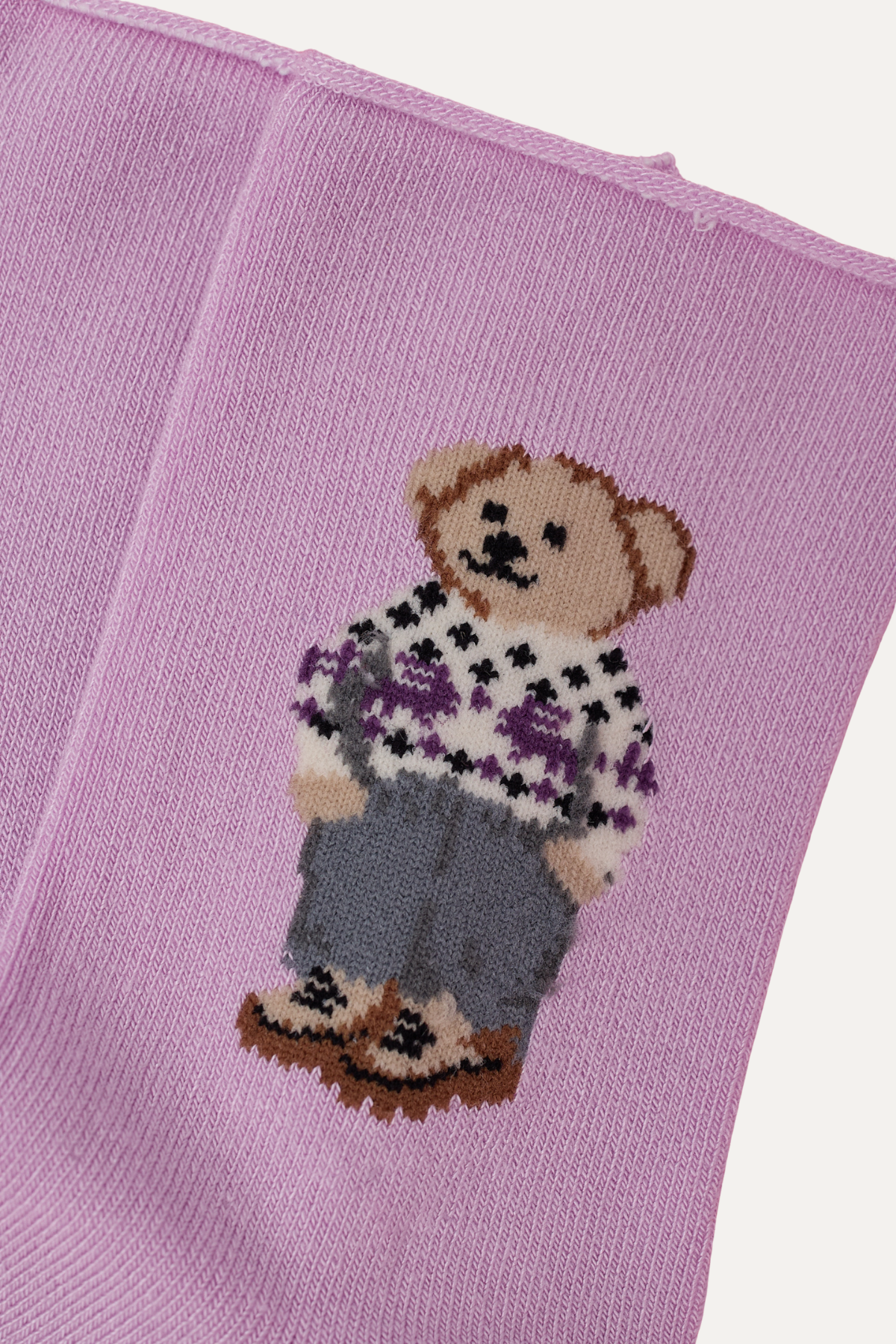Kız Çocuk Teddy Desenli Lastiksiz Modal Soket Çorap Lila